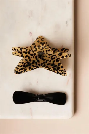 12pcs Cheetah Star Shaped Butterfly Clip Bow Barrette