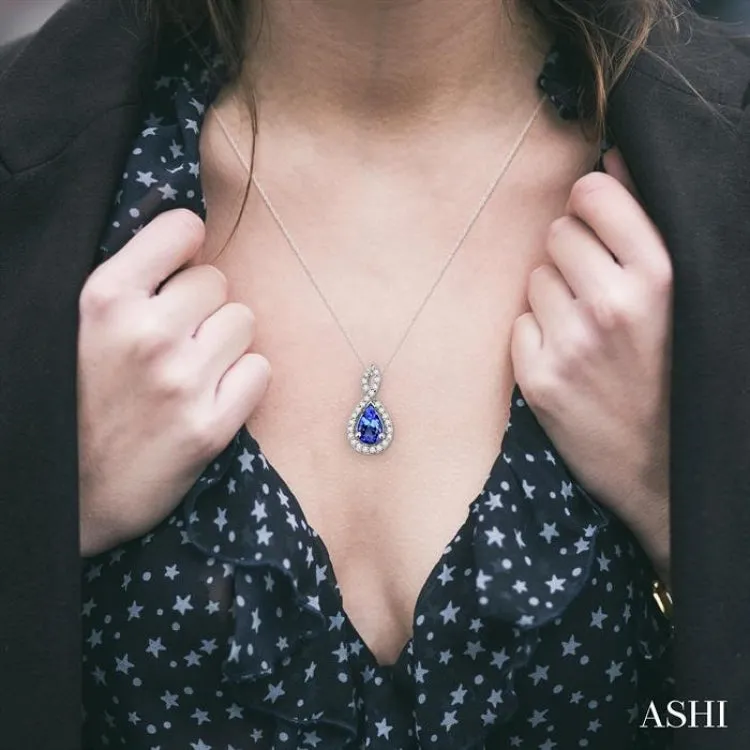 6x4 MM Pear Shape Tanzanite and 1/10 ctw Round Cut Diamond Pendant in 14K White Gold with Chain