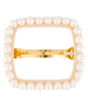 Achromatic Faux Pearl Square Hair Barrette
