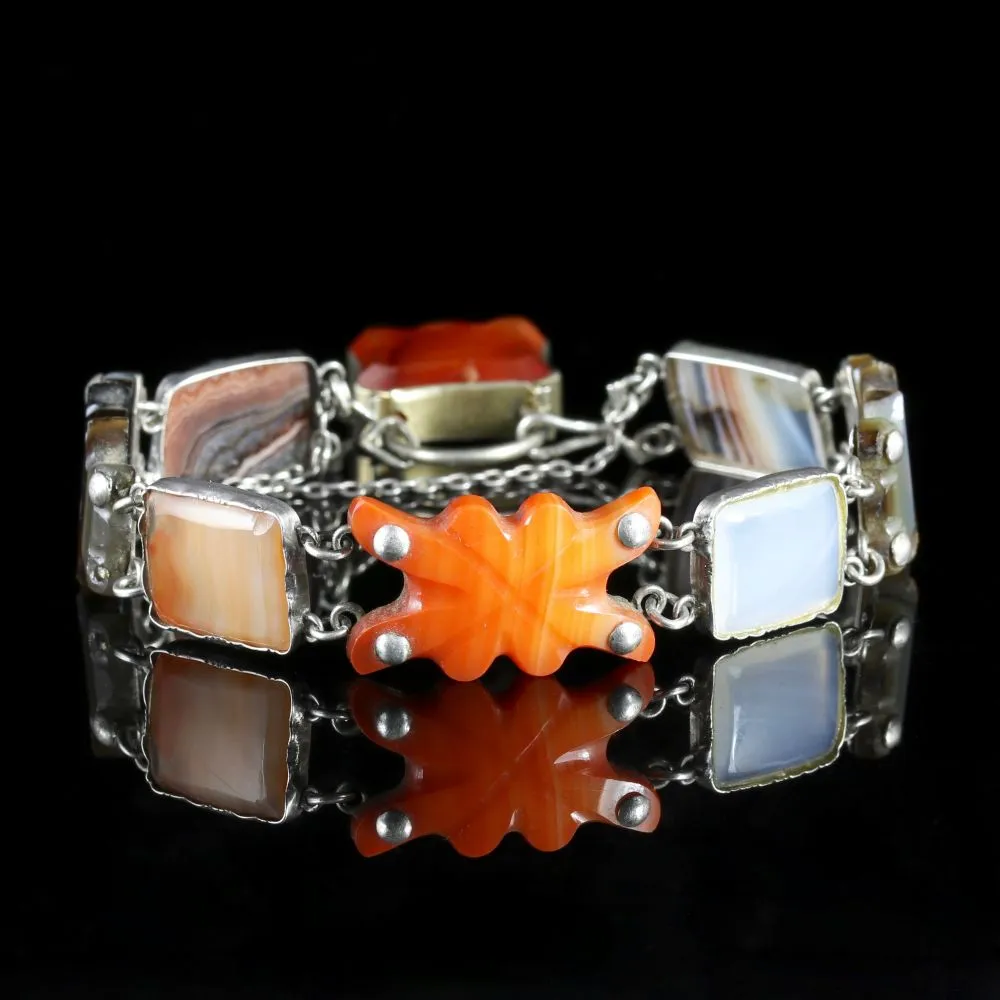 Antique Victorian Scottish Agate Padlock Bracelet Circa 1860
