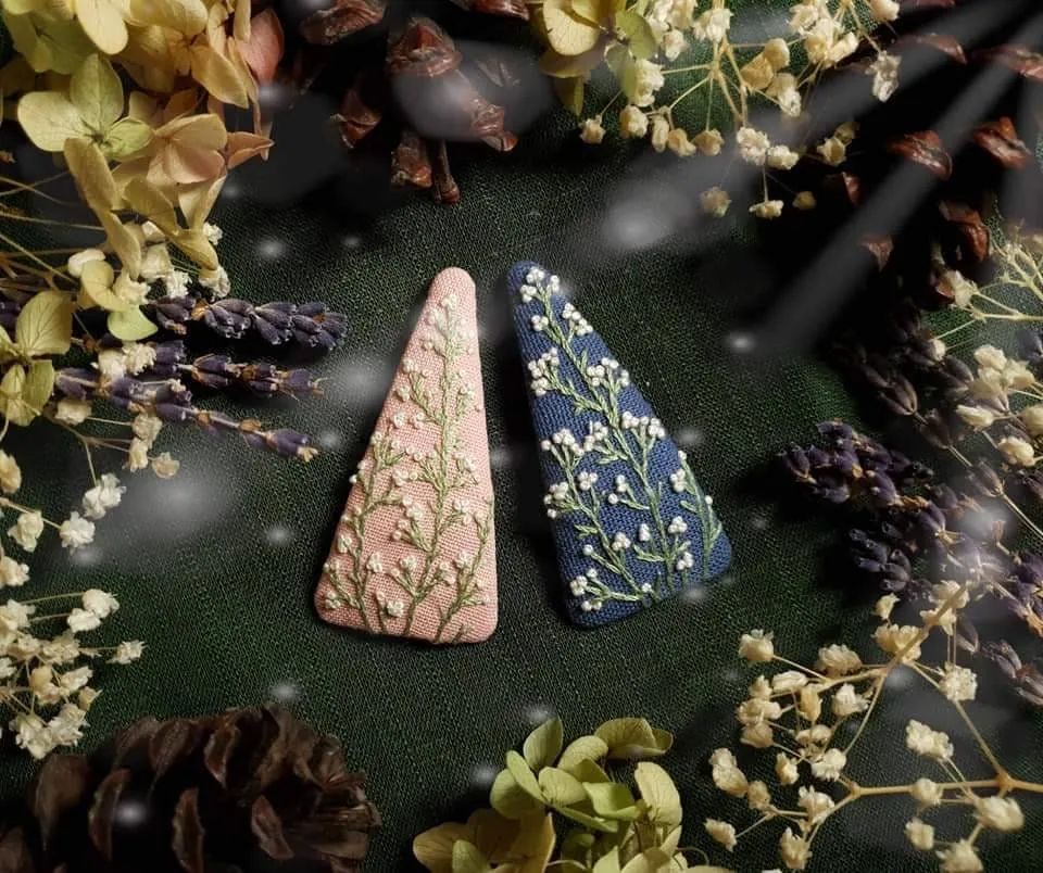 Baby Breath Embroidered Triangle Hair Barrette