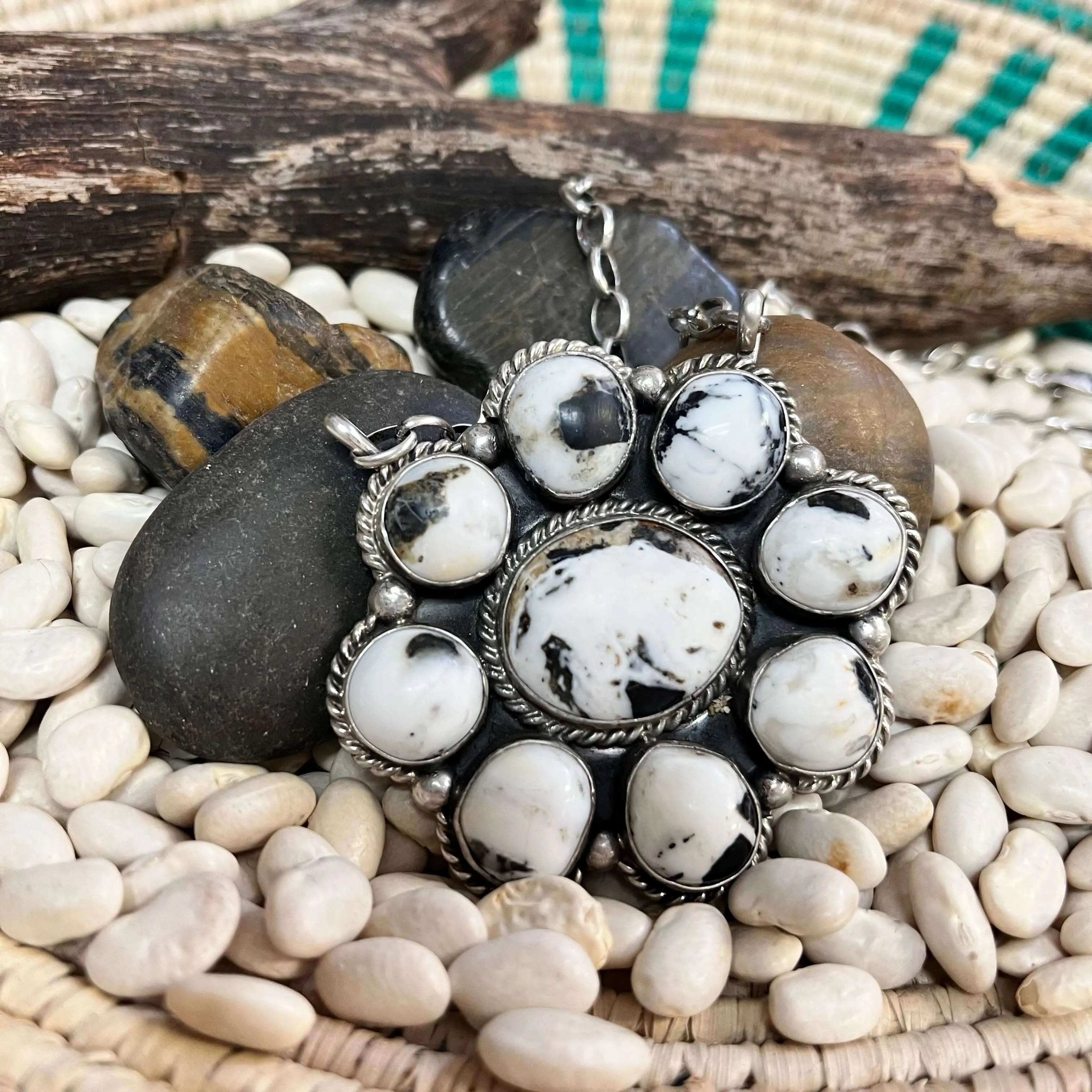 Big White Buffalo 9 Stone Statement Genuine Necklace
