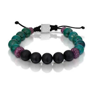 Black Agate, Chrysocolla, and Ruby Bead Bracelet