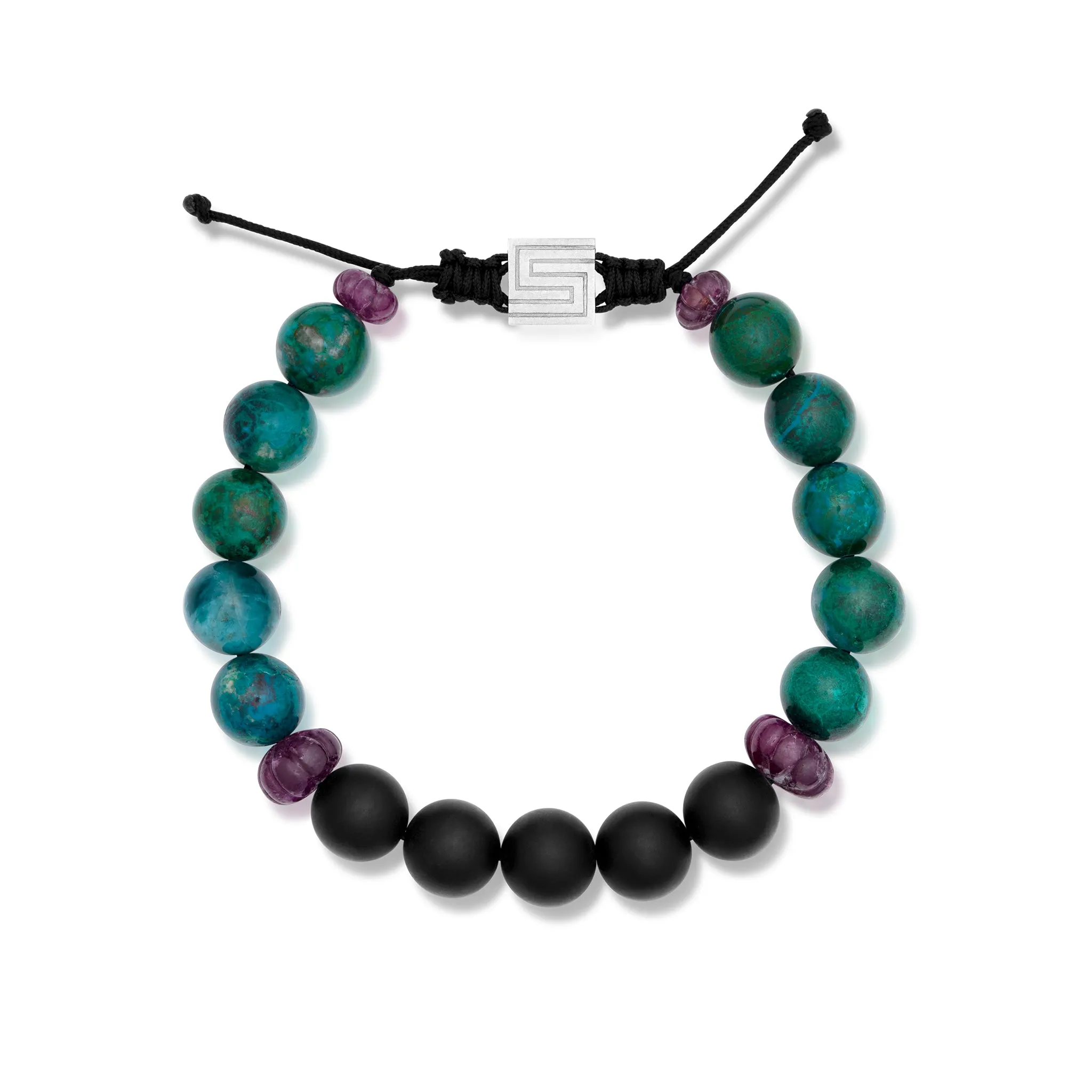Black Agate, Chrysocolla, and Ruby Bead Bracelet