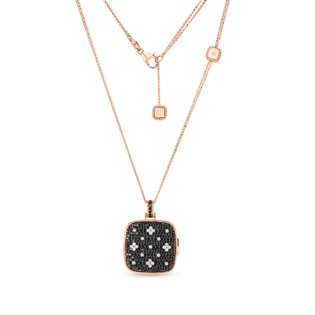 Black and White Diamond Locket in Rose Gold