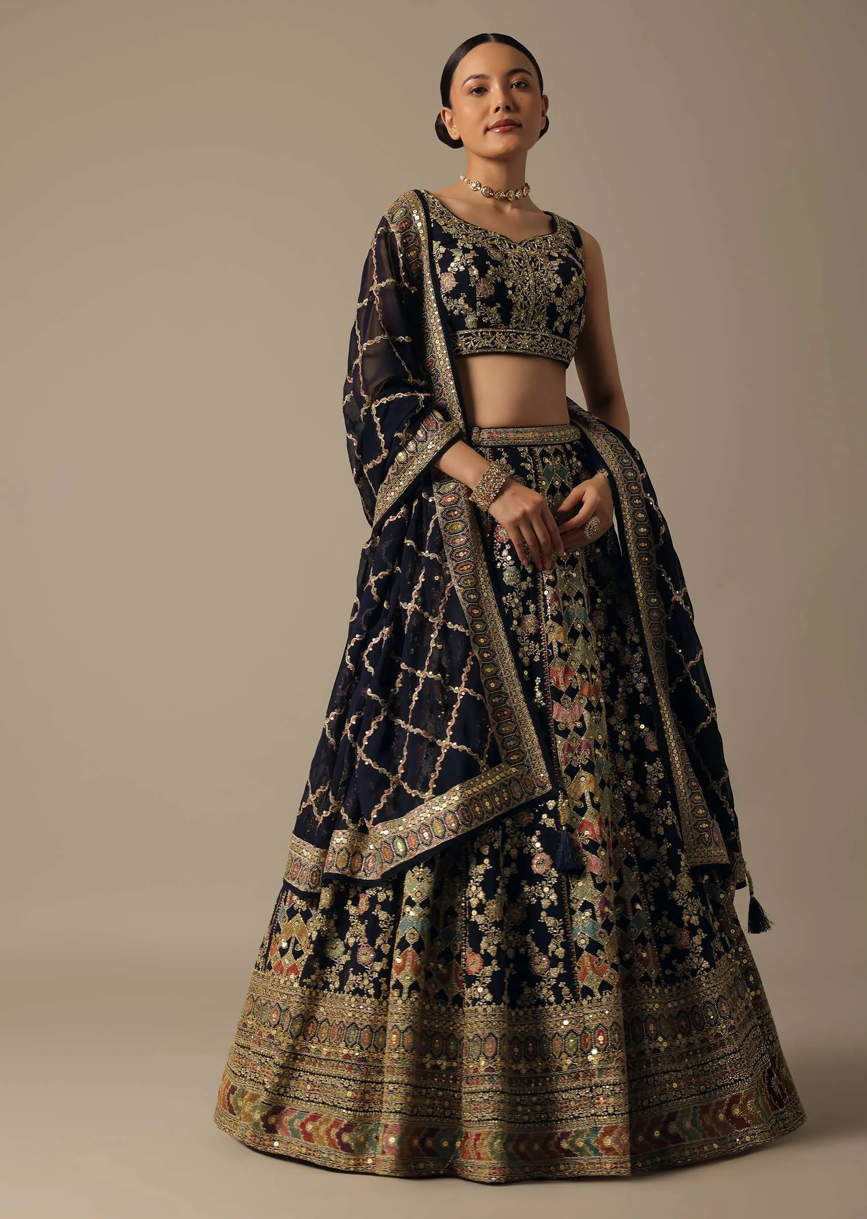 Blue Lehenga Set With Cutdana Work