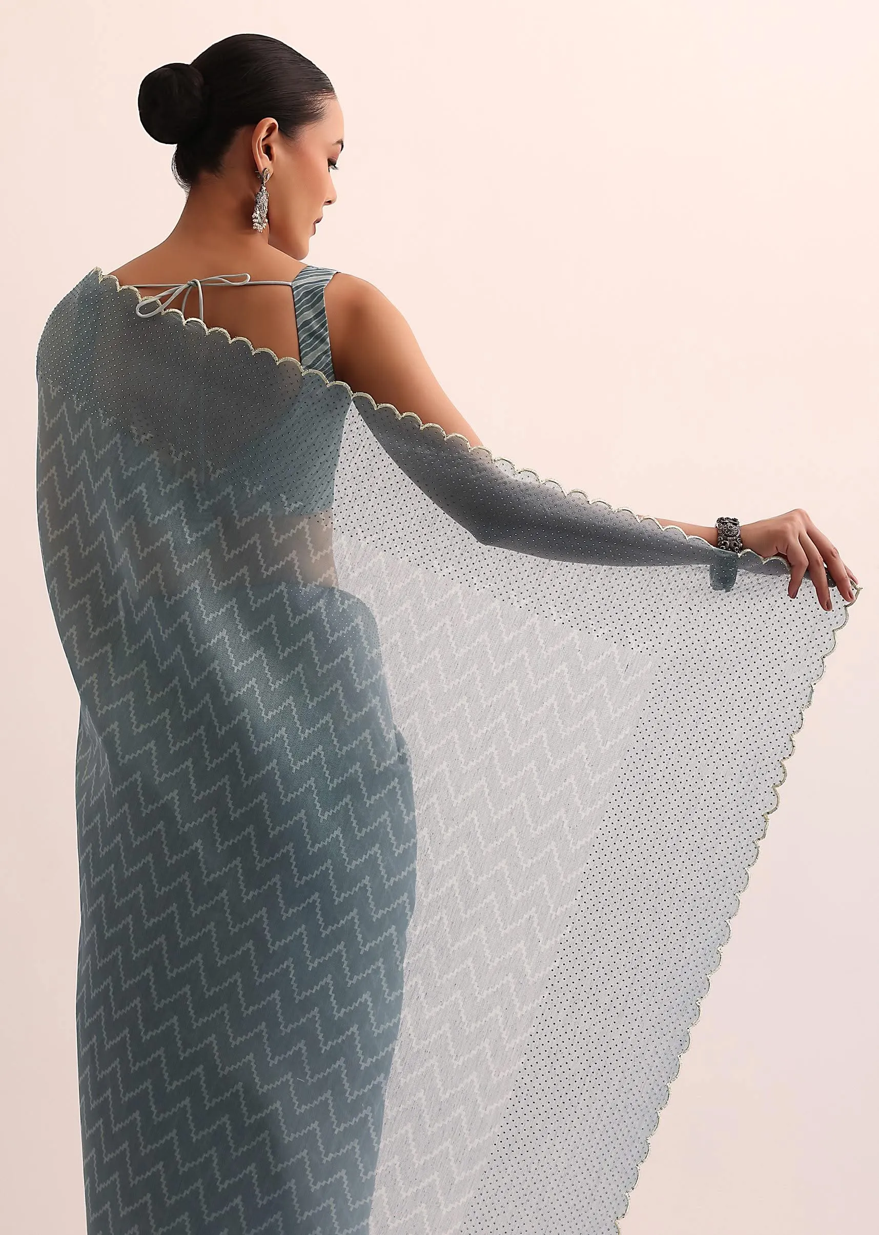 Blue Tissue Silk Saree With Stone Embroidery And Unstitched Blouse
