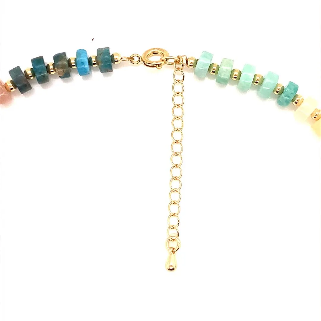 Candy Rainbow Gemstone Beaded Necklace with Pearl Accent: Bold