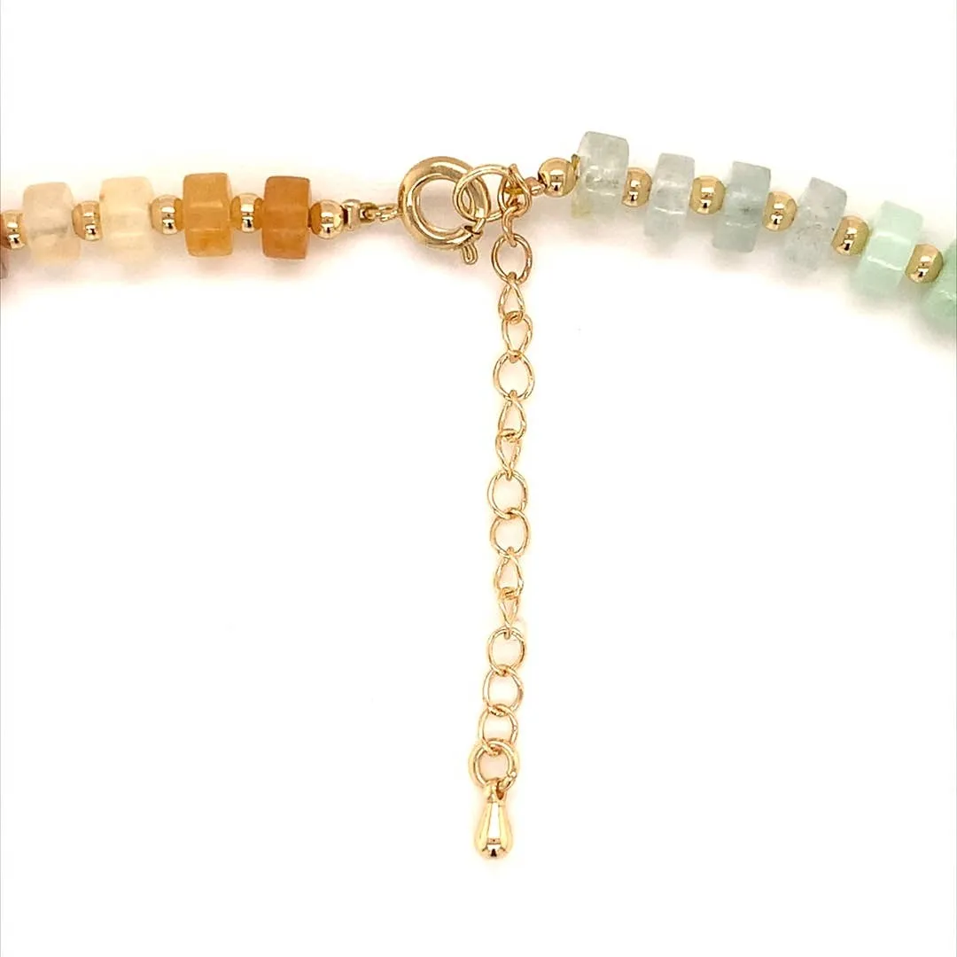Candy Rainbow Gemstone Beaded Necklace with Pearl Accent: Bold