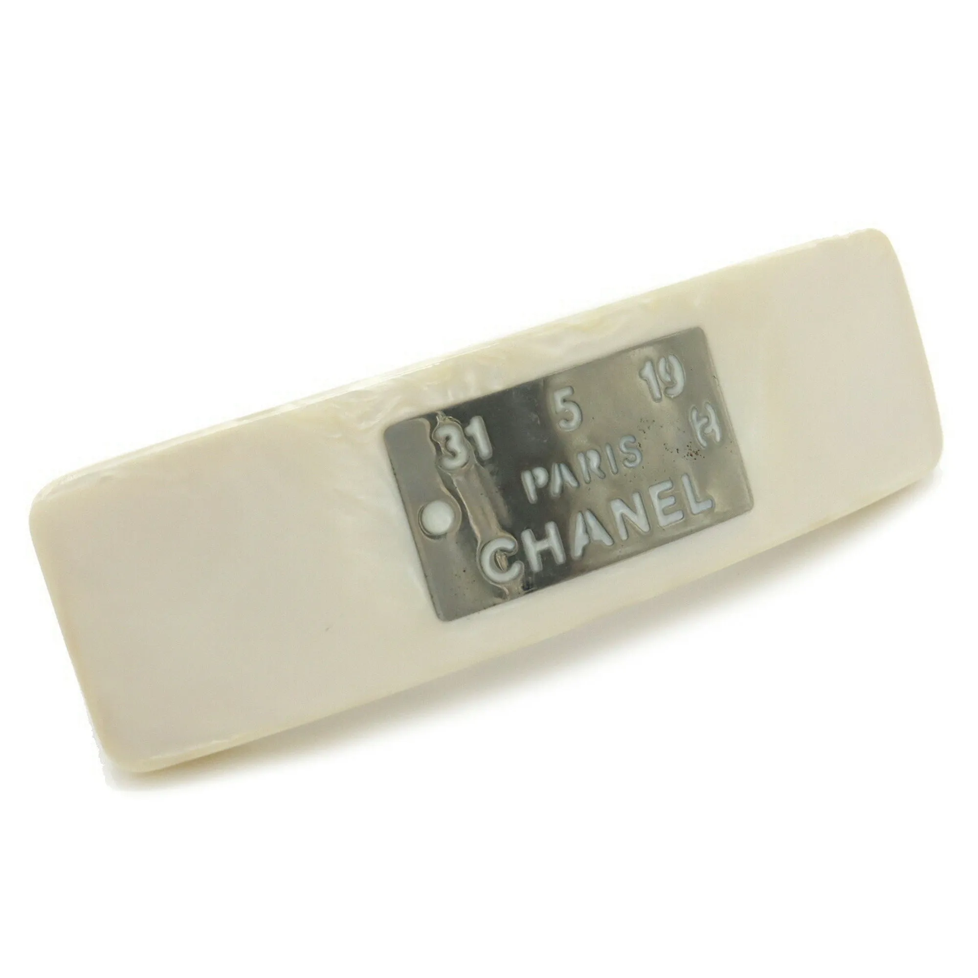 CHANEL Coco Mark Plate Barrette Hair Clip Shell Style Ivory White 99A