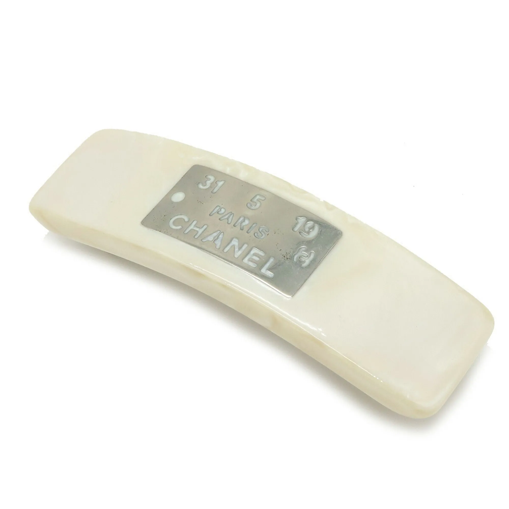 CHANEL Coco Mark Plate Barrette Hair Clip Shell Style Ivory White 99A