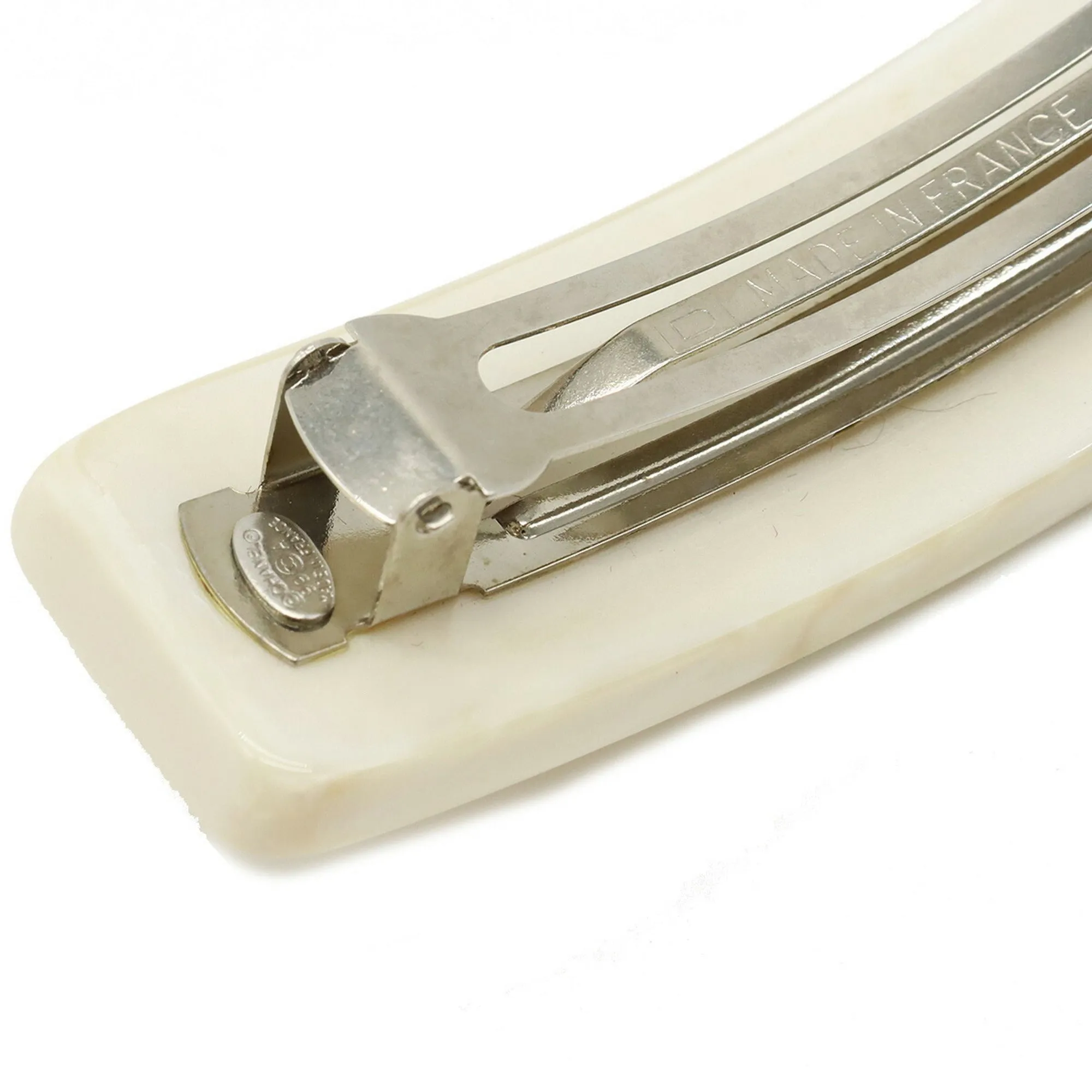 CHANEL Coco Mark Plate Barrette Hair Clip Shell Style Ivory White 99A