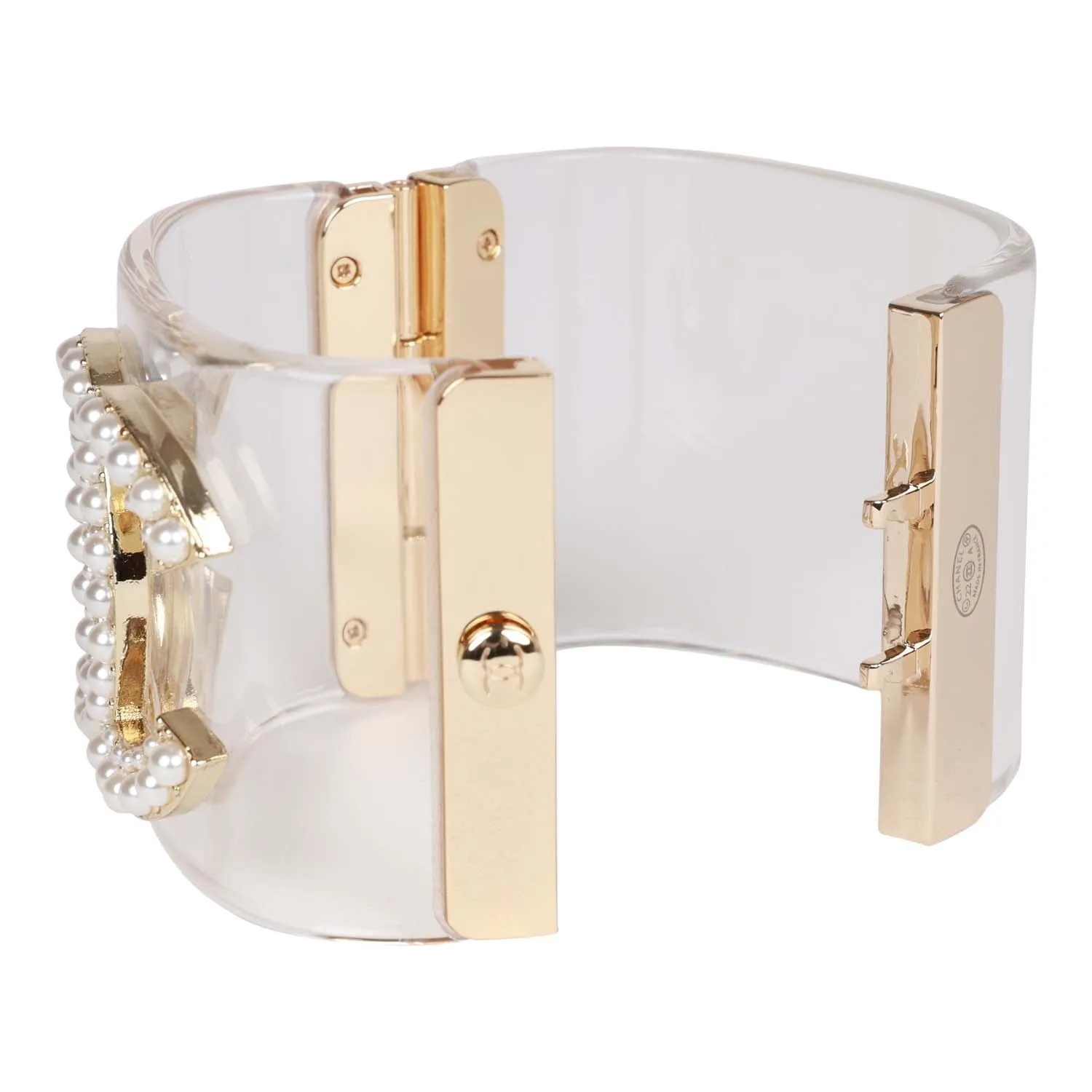 Chanel Lucite Pearl CC Cuff Bracelet