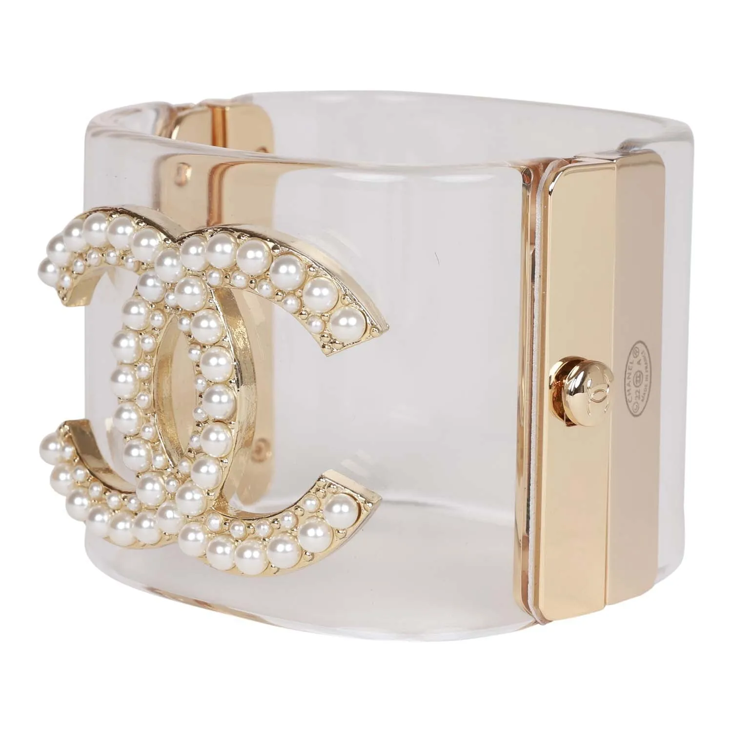 Chanel Lucite Pearl CC Cuff Bracelet