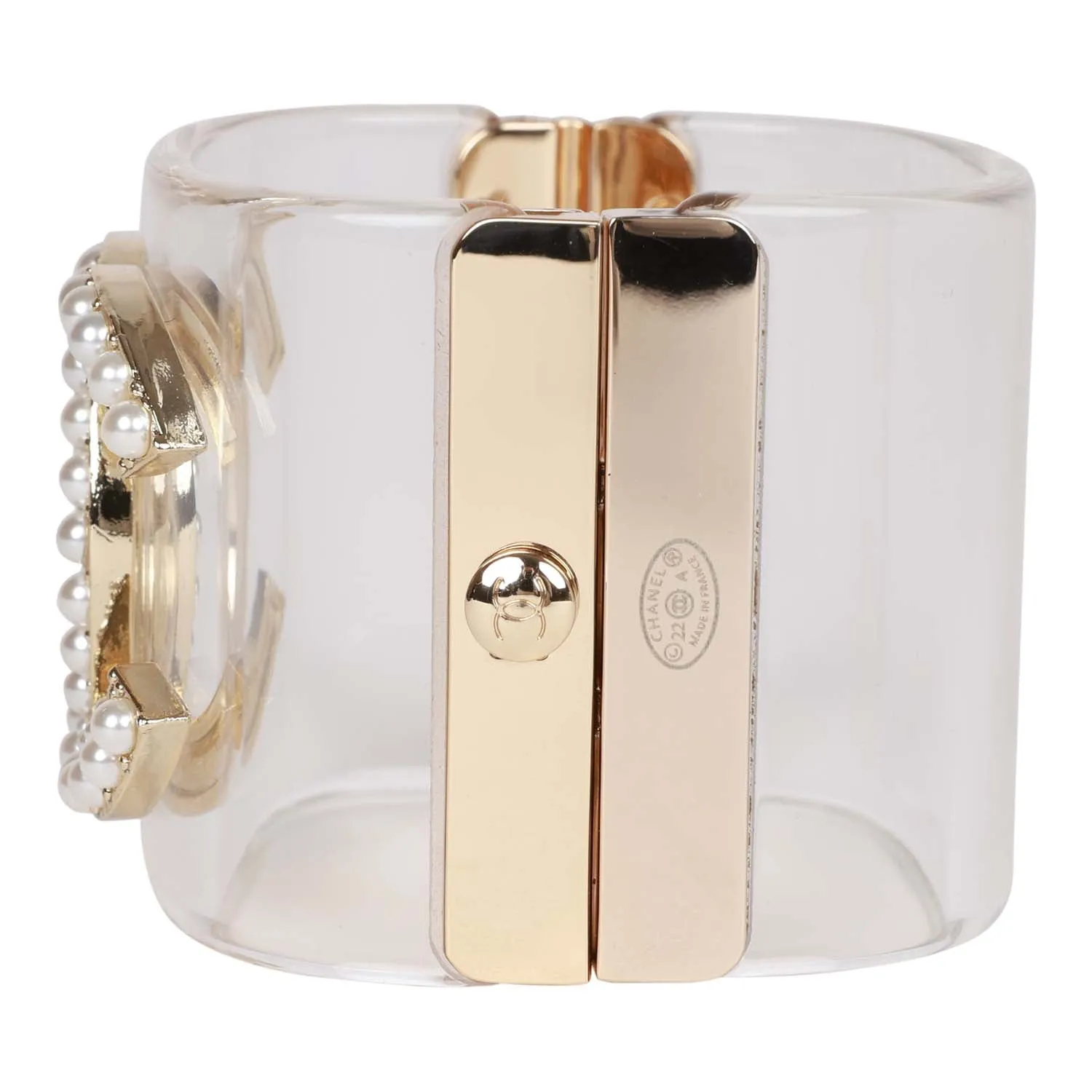 Chanel Lucite Pearl CC Cuff Bracelet
