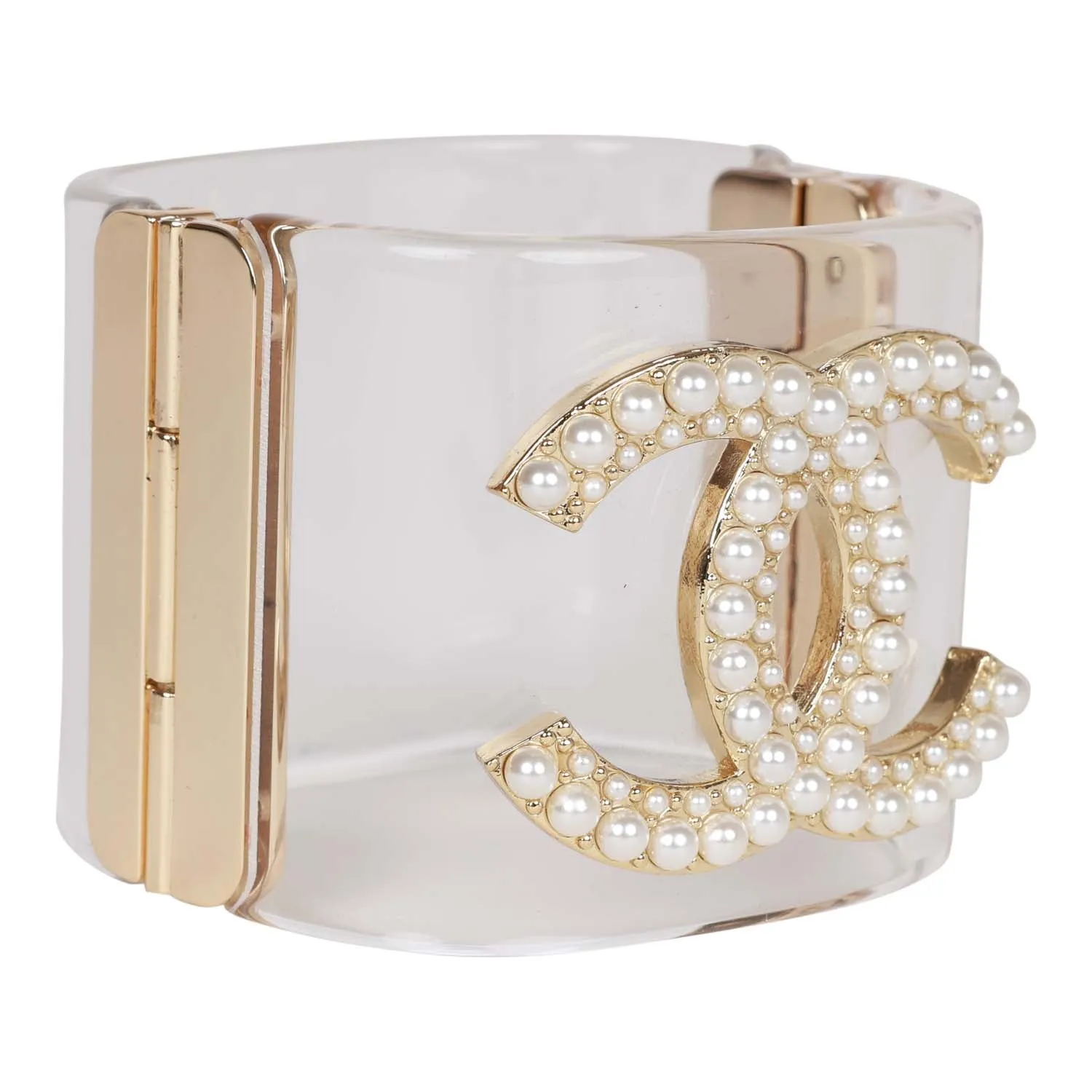 Chanel Lucite Pearl CC Cuff Bracelet