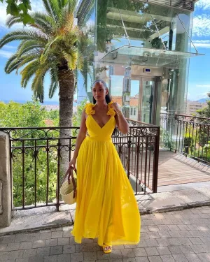 Charming A Line Yellow Evening Dresses Formal Party Dress Prom Gown
