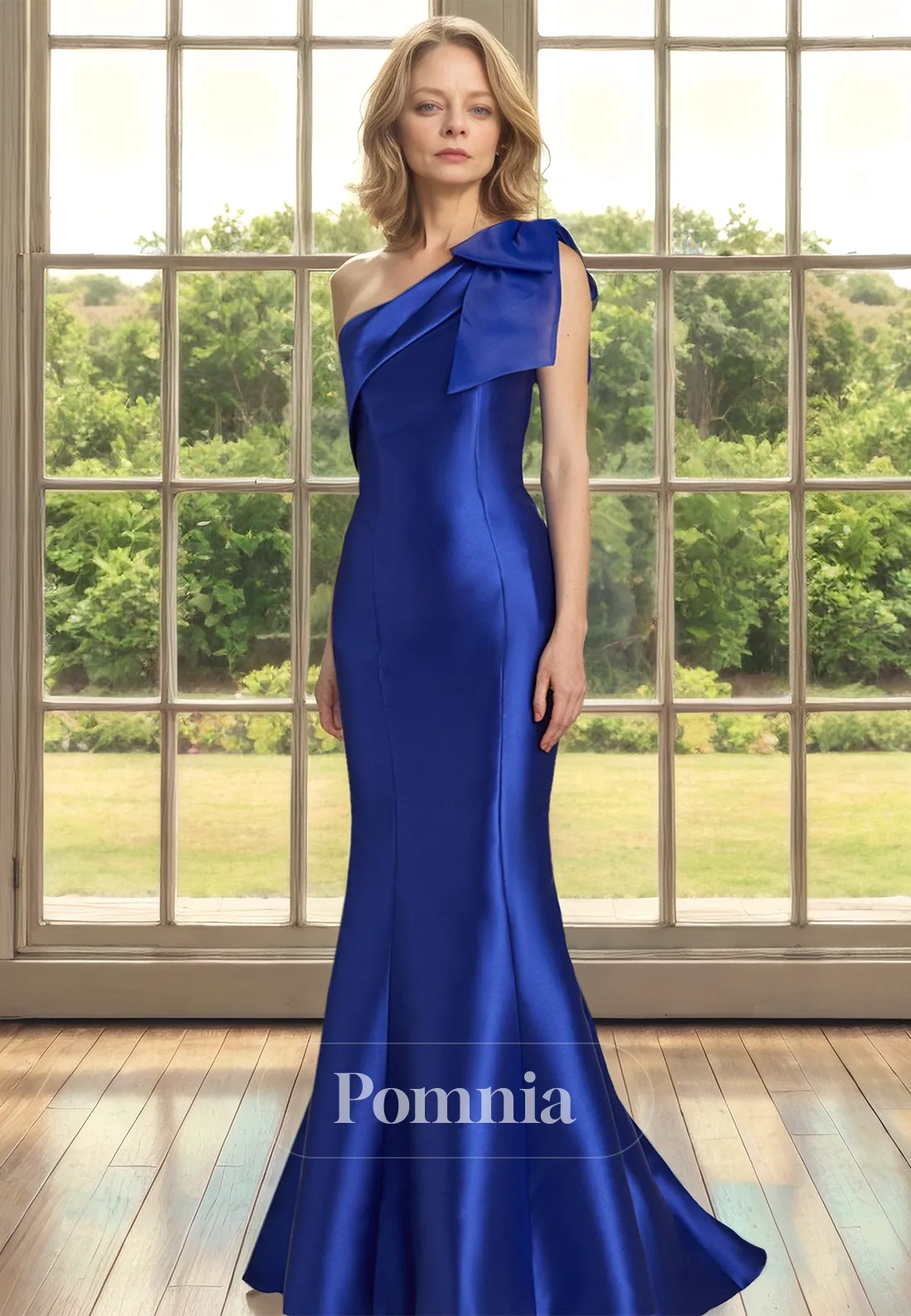 Charming One Shoulder Sleeveless Ruched Mermaid Satin Mother of the Bride Dress