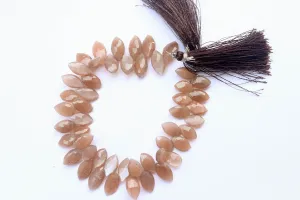Chocolate Moonstone Faceted Marquise Briolette | 7x14mm | 8 inch strand | 50 Pieces | Side Drill | Moonstone Sheen | For Jewelry making
