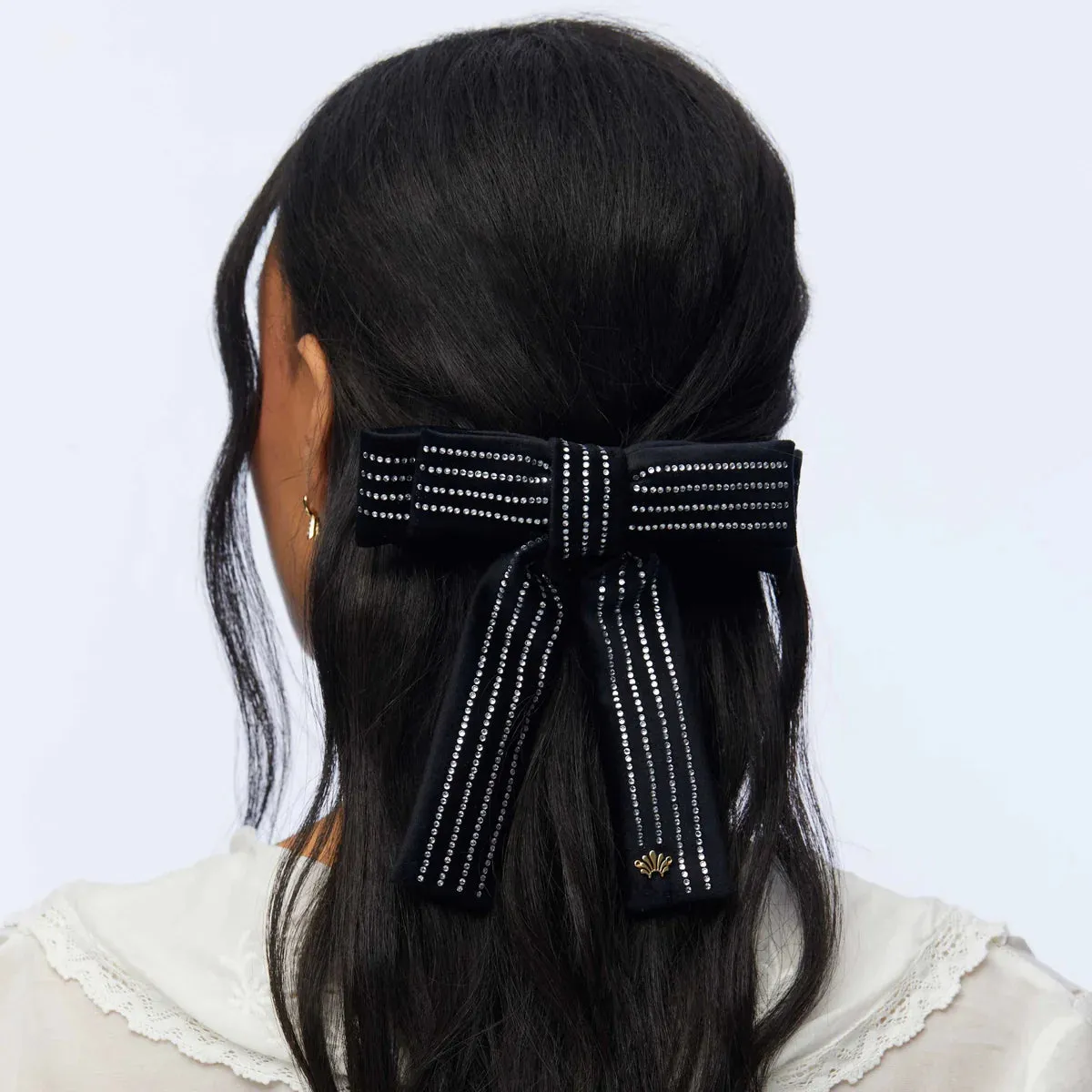 Crystal Pinstripe Antoinette Headband ~ Jet Black