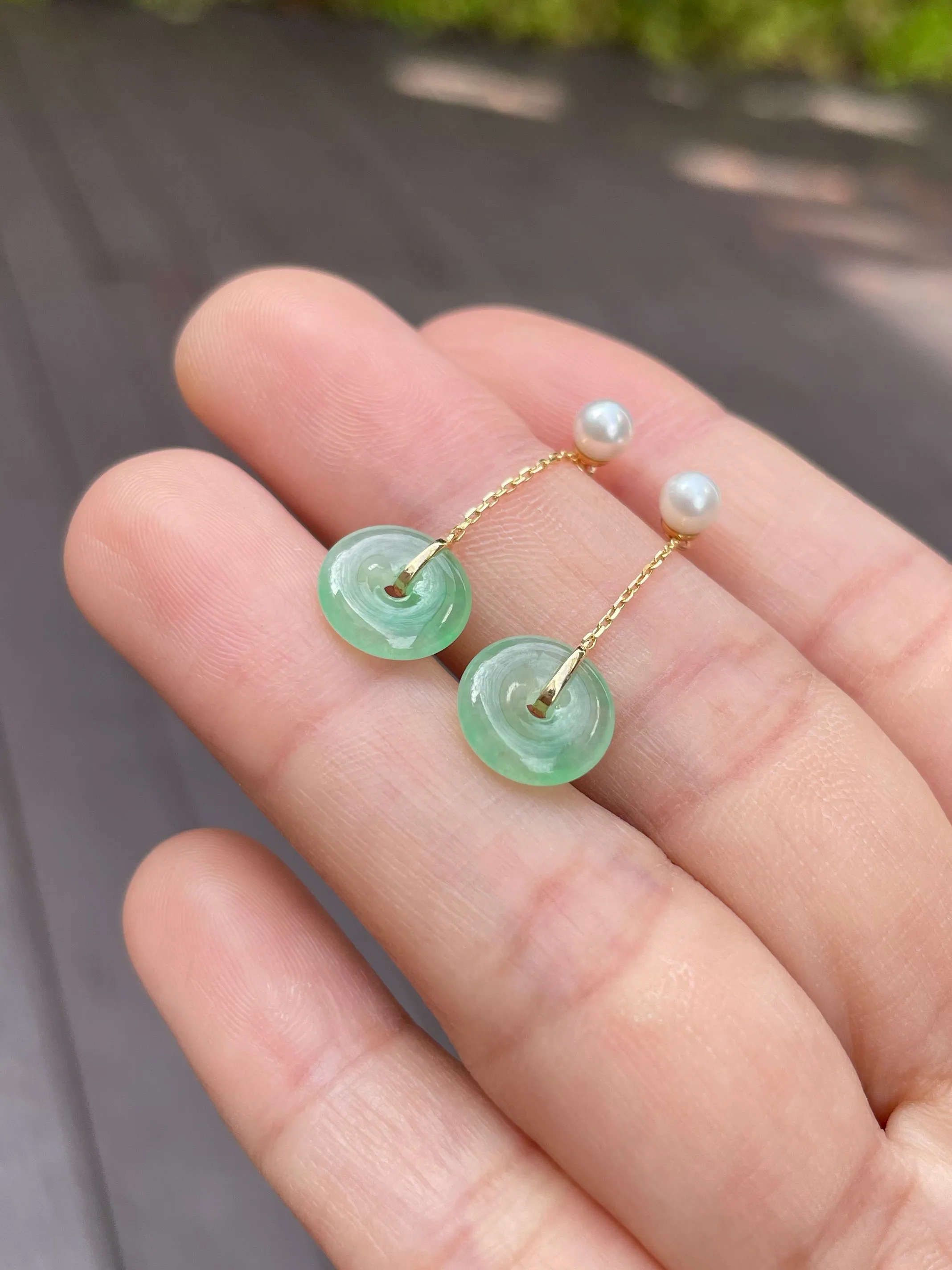 Dangling Jade Earrings - Safety Coin Carvings (NJE053)