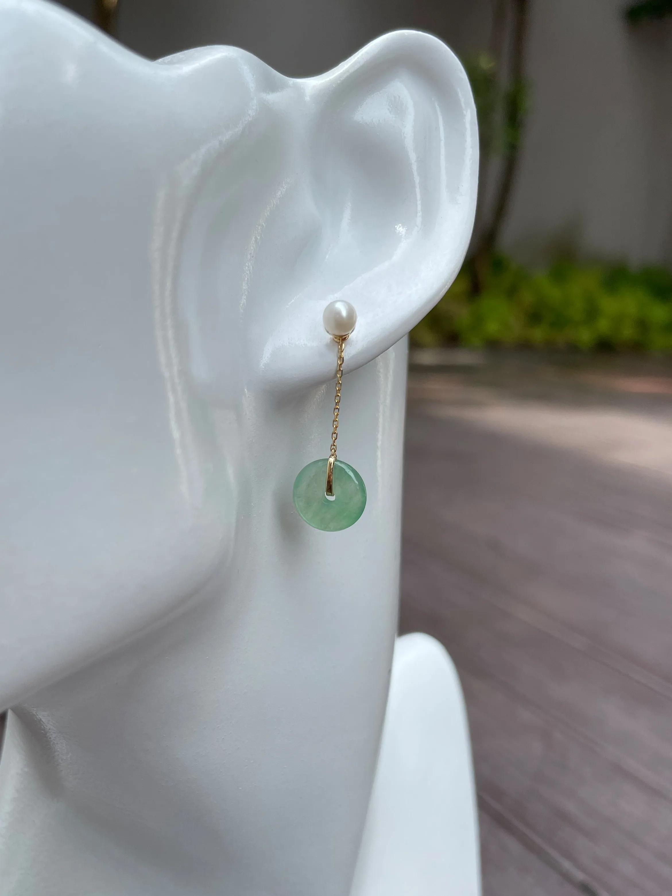 Dangling Jade Earrings - Safety Coin Carvings (NJE053)