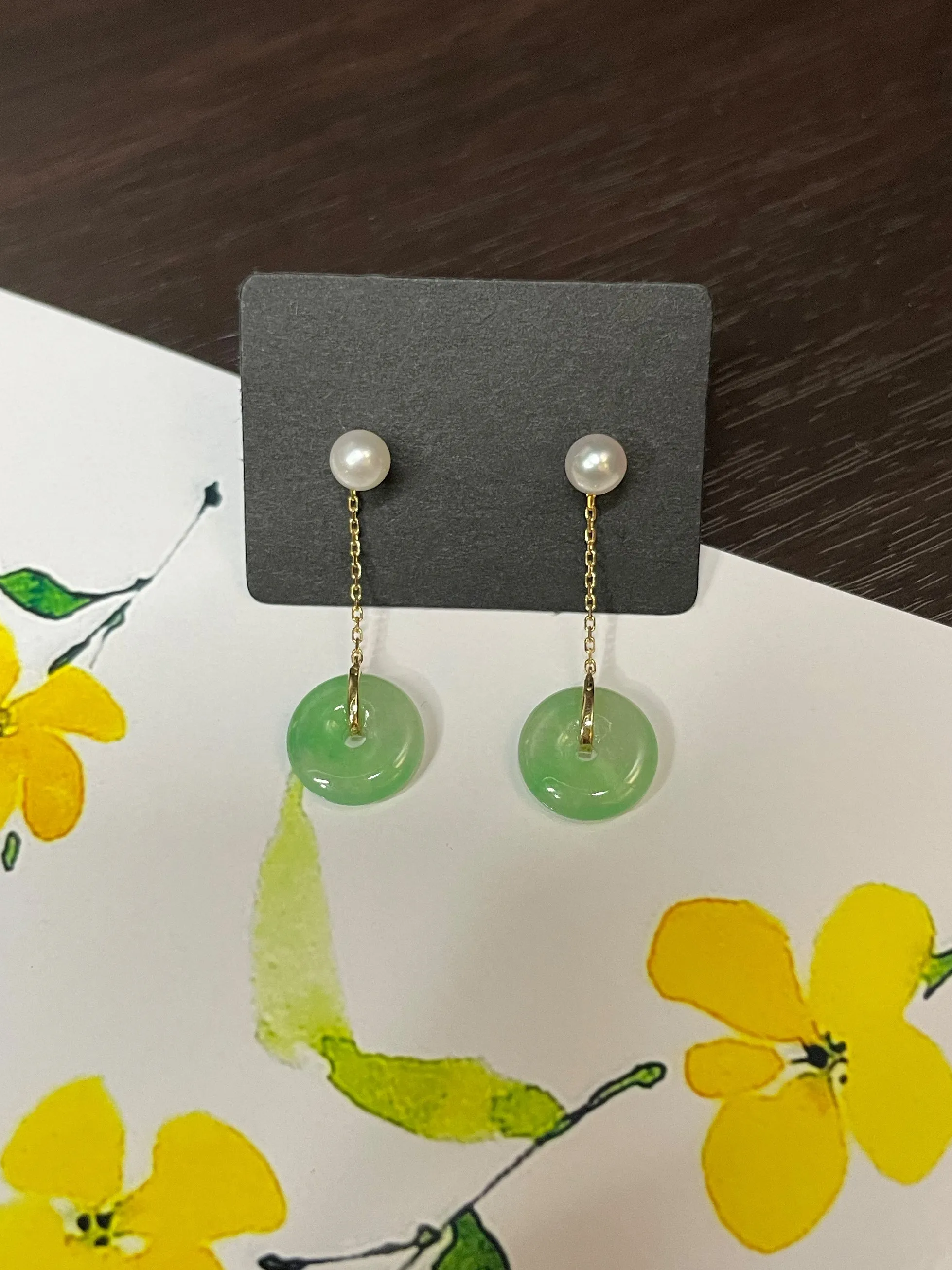Dangling Jade Earrings - Safety Coin Carvings (NJE053)