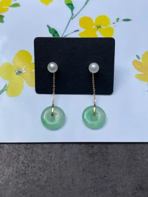 Dangling Jade Earrings - Safety Coin Carvings (NJE053)