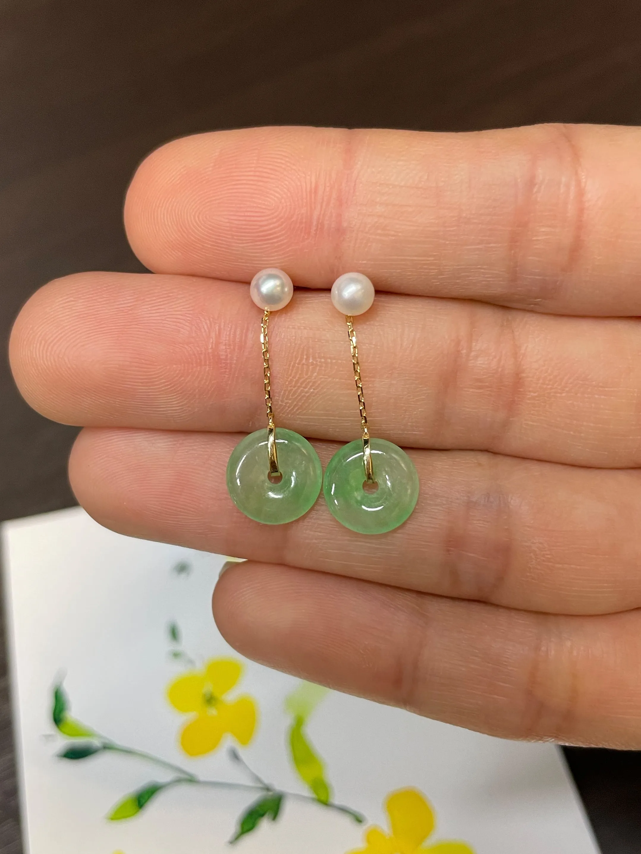 Dangling Jade Earrings - Safety Coin Carvings (NJE053)