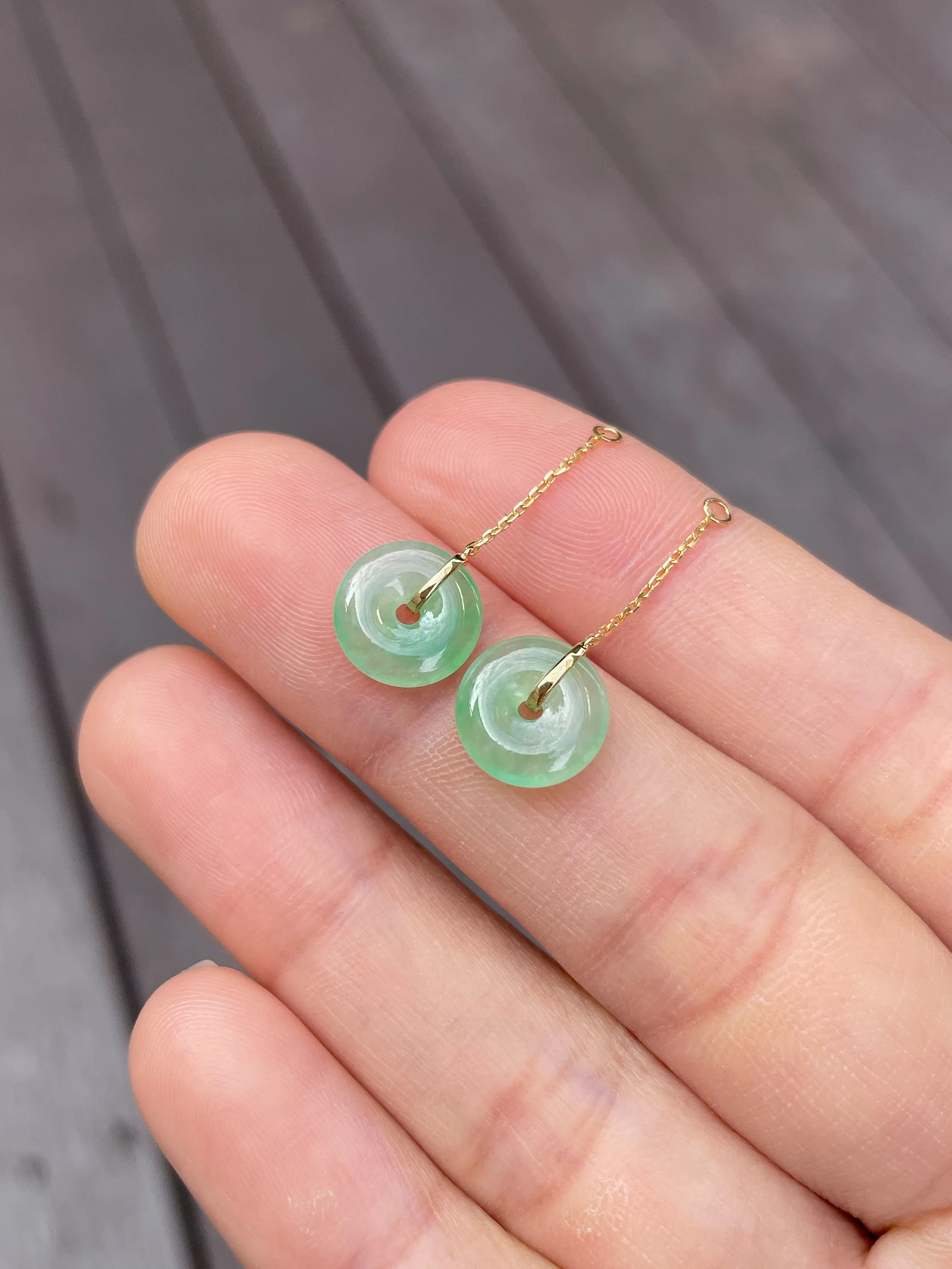 Dangling Jade Earrings - Safety Coin Carvings (NJE053)