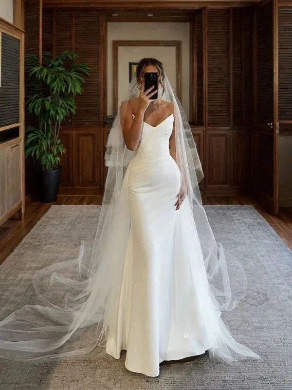 Dress Wholesale Mermaid Strapless Satin Charming Wedding Dresses with Pearls