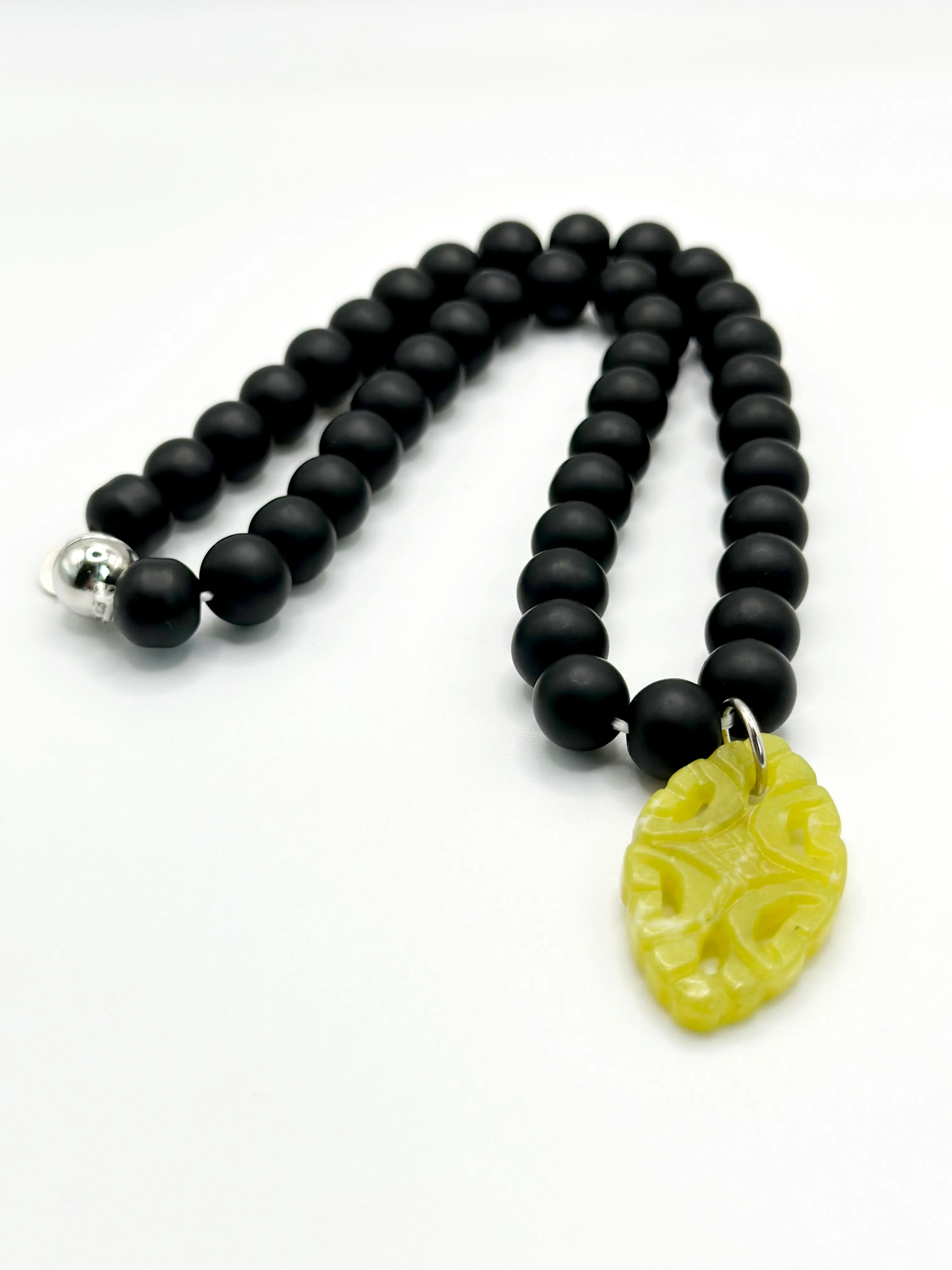 Embrace Necklace with Pendant - Matte Black Jade