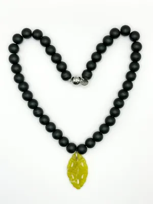Embrace Necklace with Pendant - Matte Black Jade