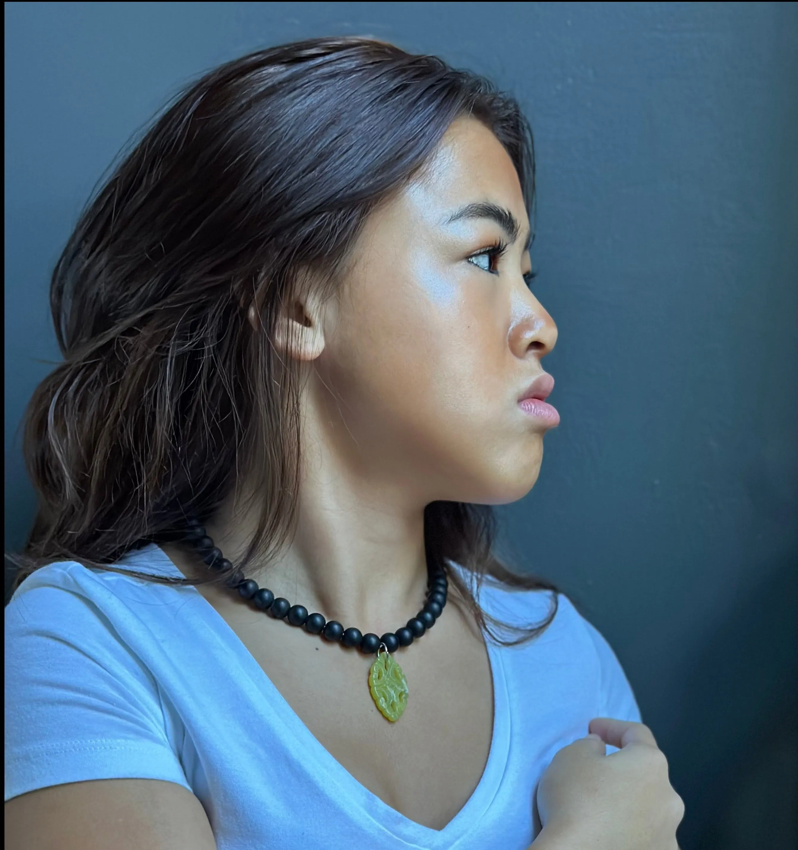 Embrace Necklace with Pendant - Matte Black Jade