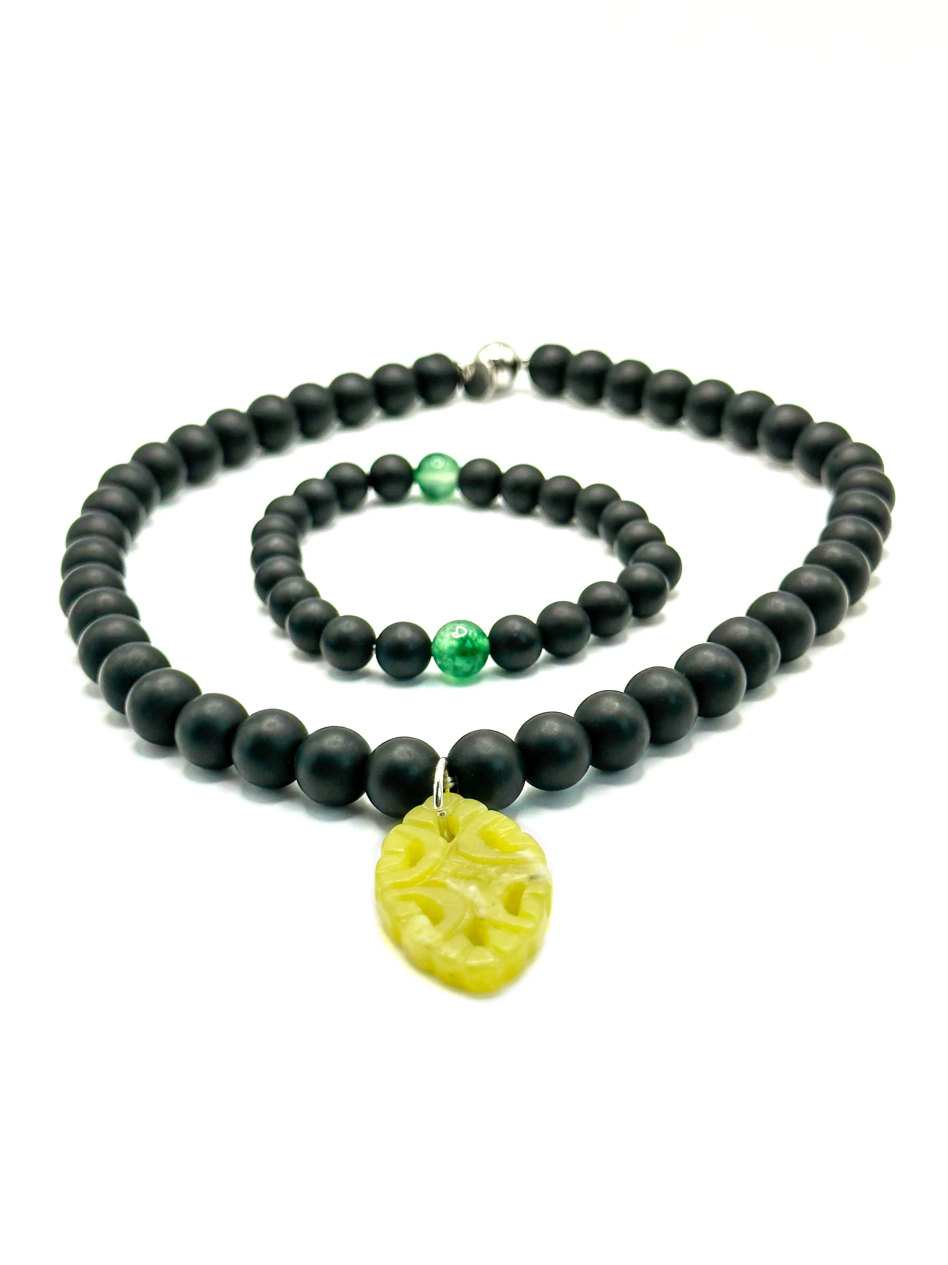 Embrace Necklace with Pendant - Matte Black Jade