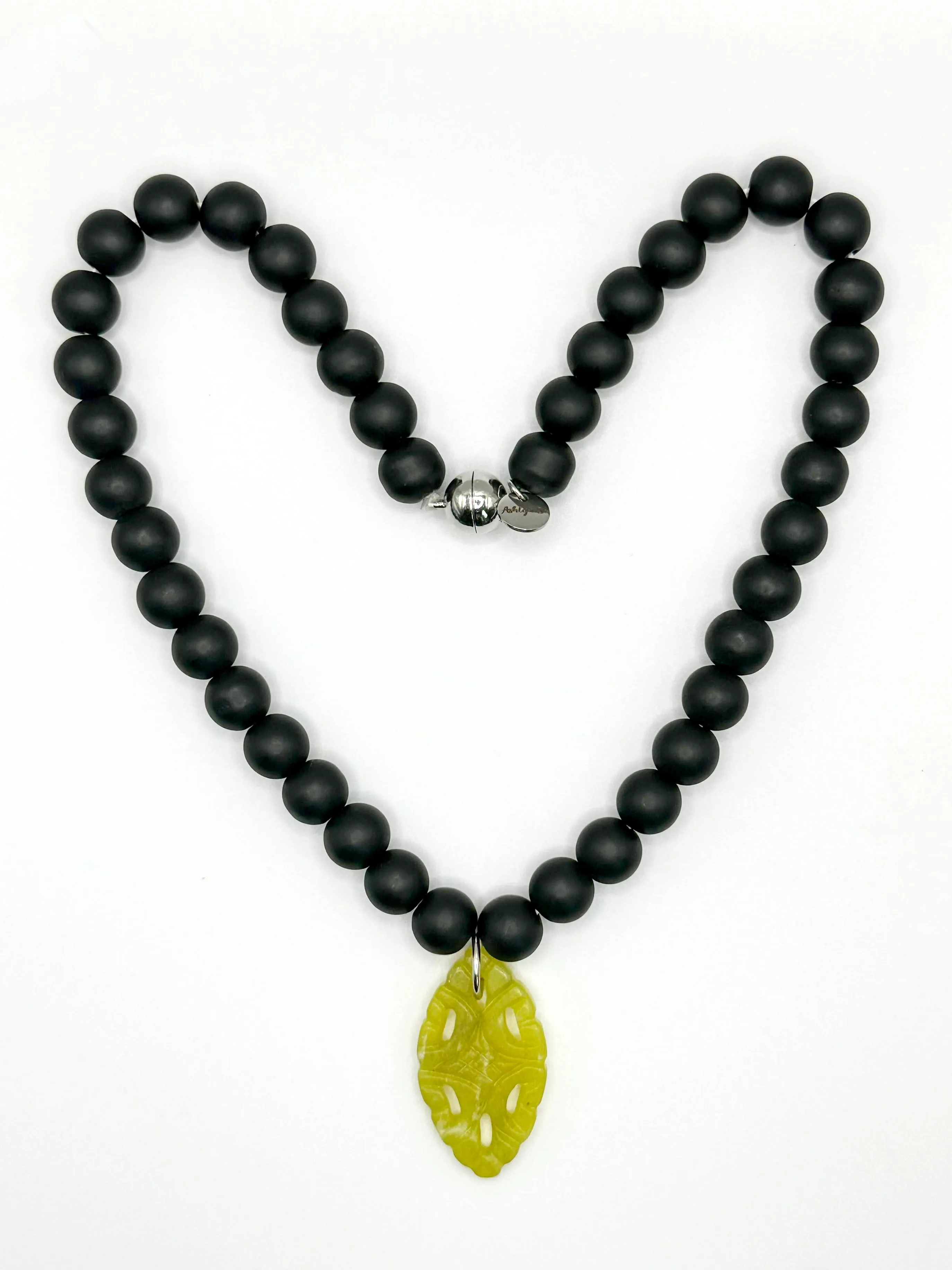 Embrace Necklace with Pendant - Matte Black Jade