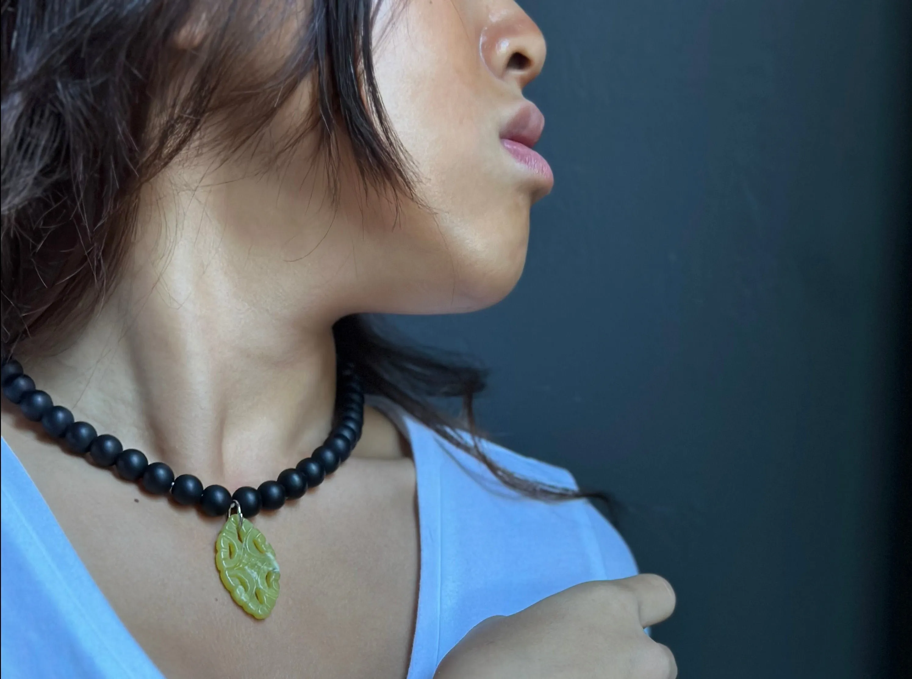 Embrace Necklace with Pendant - Matte Black Jade