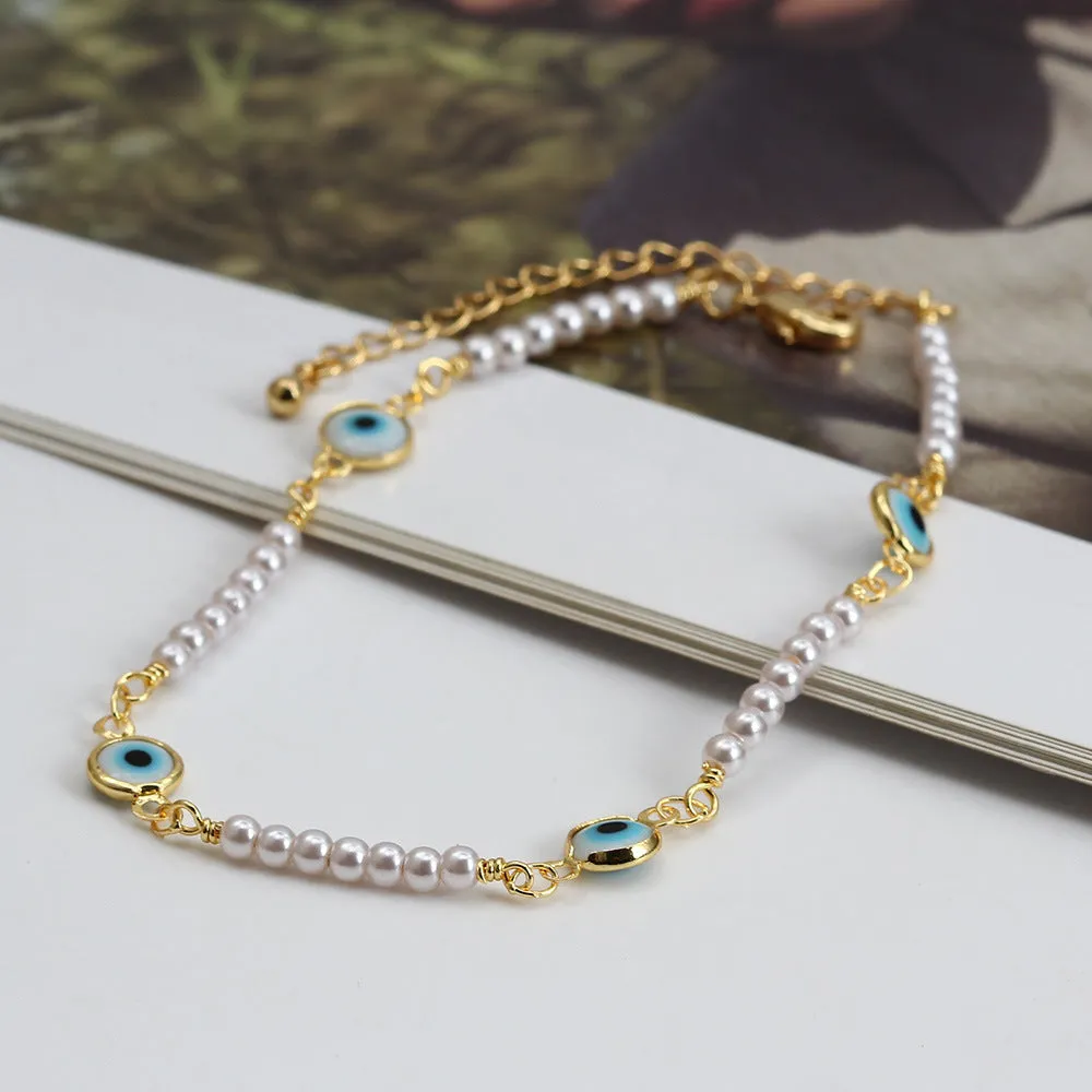 Europe And America Drip Oil Eye Pearl Anklet Women's Fashion