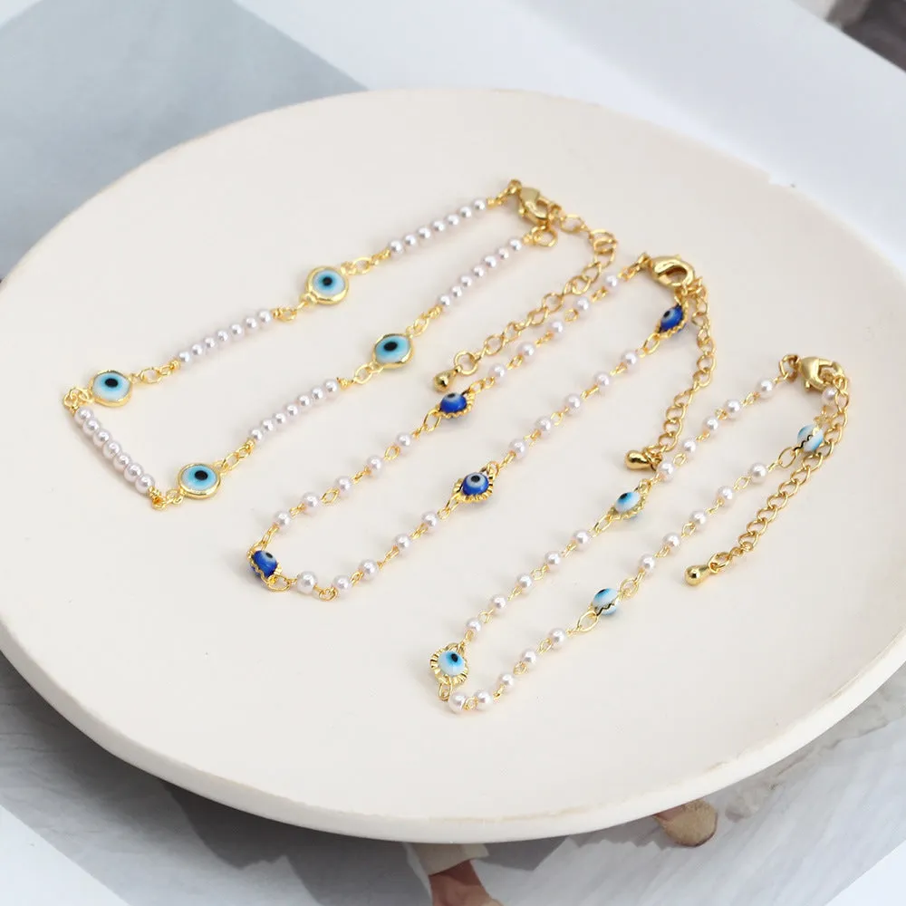Europe And America Drip Oil Eye Pearl Anklet Women's Fashion