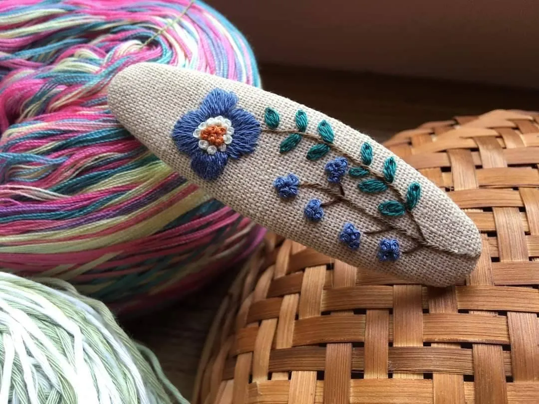 Flower Garden Embroidered Hair Barrette, Collection Grace