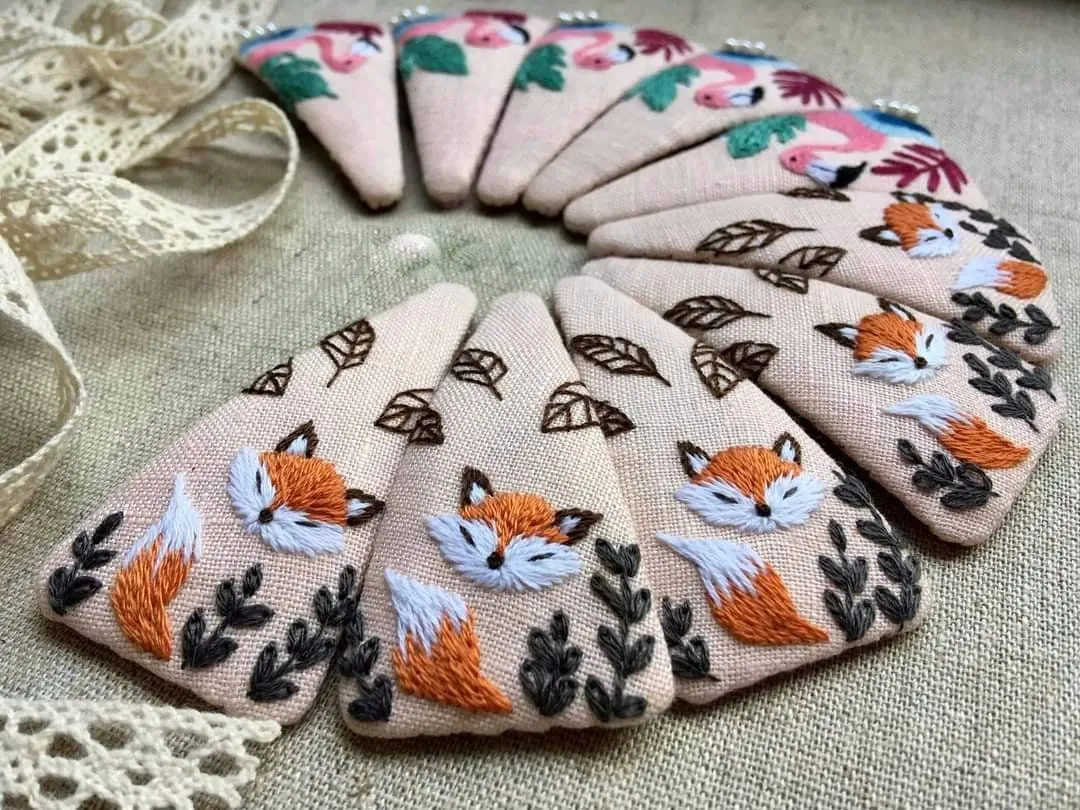 Fox Embroidered Hair Barrette