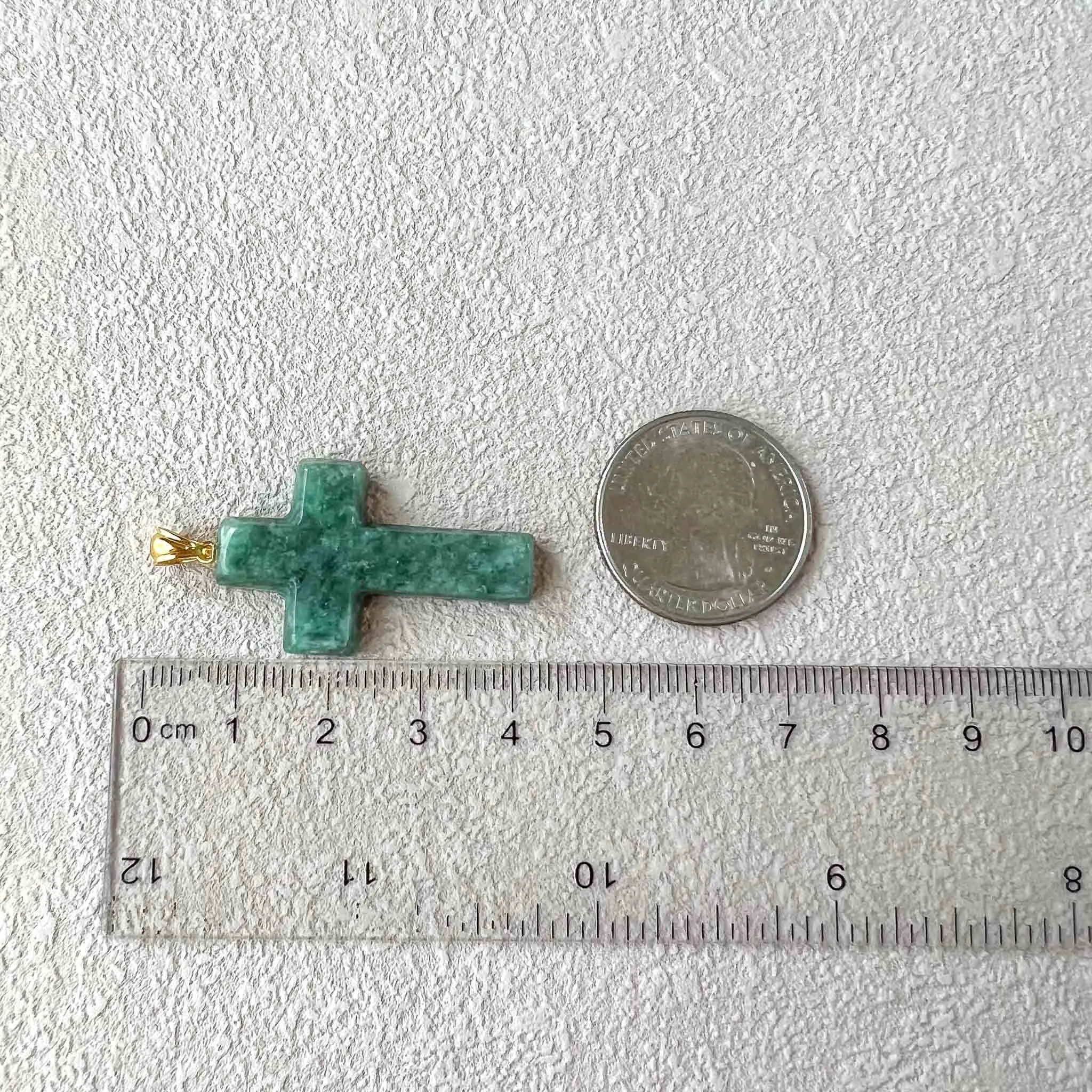 Green Jadeite Jade Cross with 18K Solid Gold Bail Carved Pendant, SHWQ-0823-1699507269