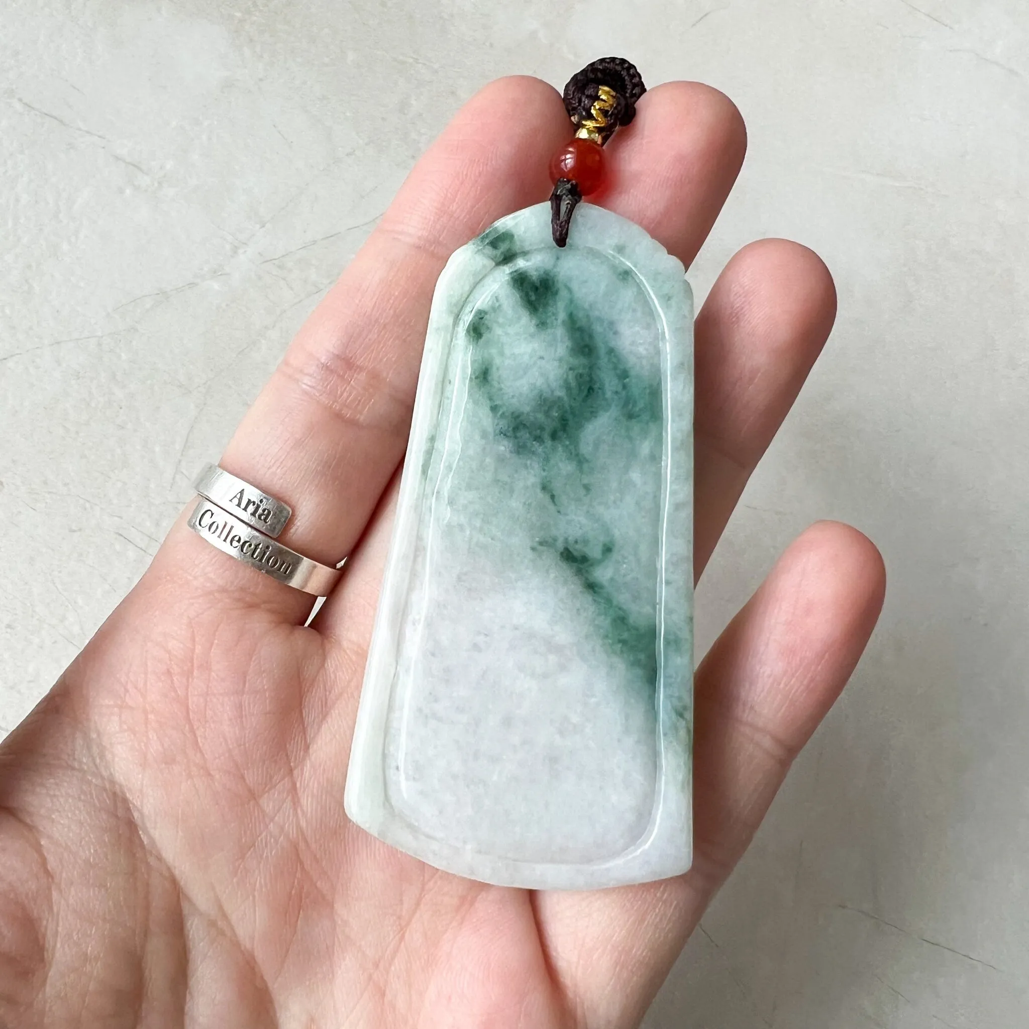 Green Jadeite Jade Deer in Forest Hand Carved Pendant Necklace, YJ-0722-0008298