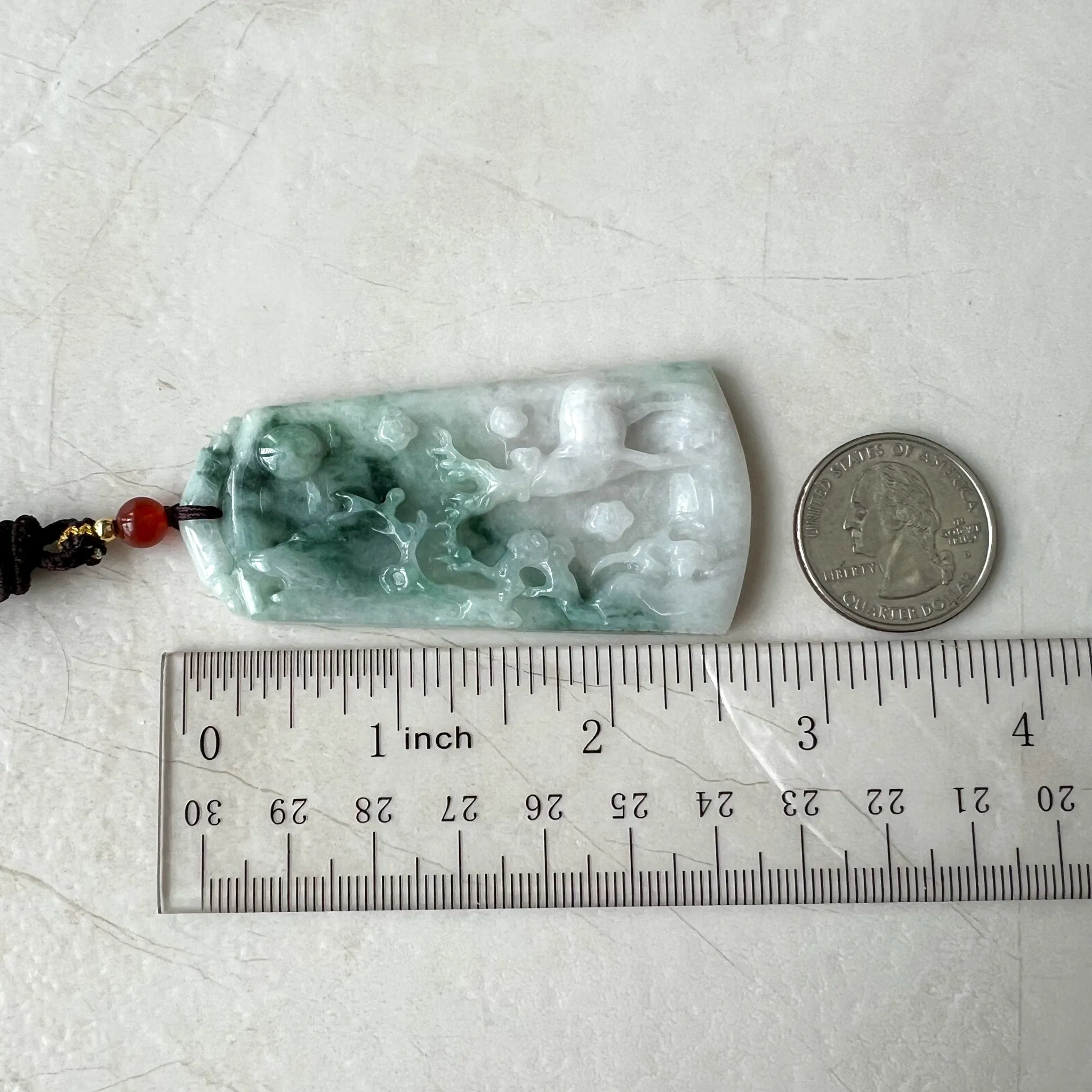 Green Jadeite Jade Deer in Forest Hand Carved Pendant Necklace, YJ-0722-0008298