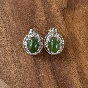 Green Serenity Jade Earring Studs, Green Nephrite Jade Sterling Silver Earrings, JSY-0424-12080