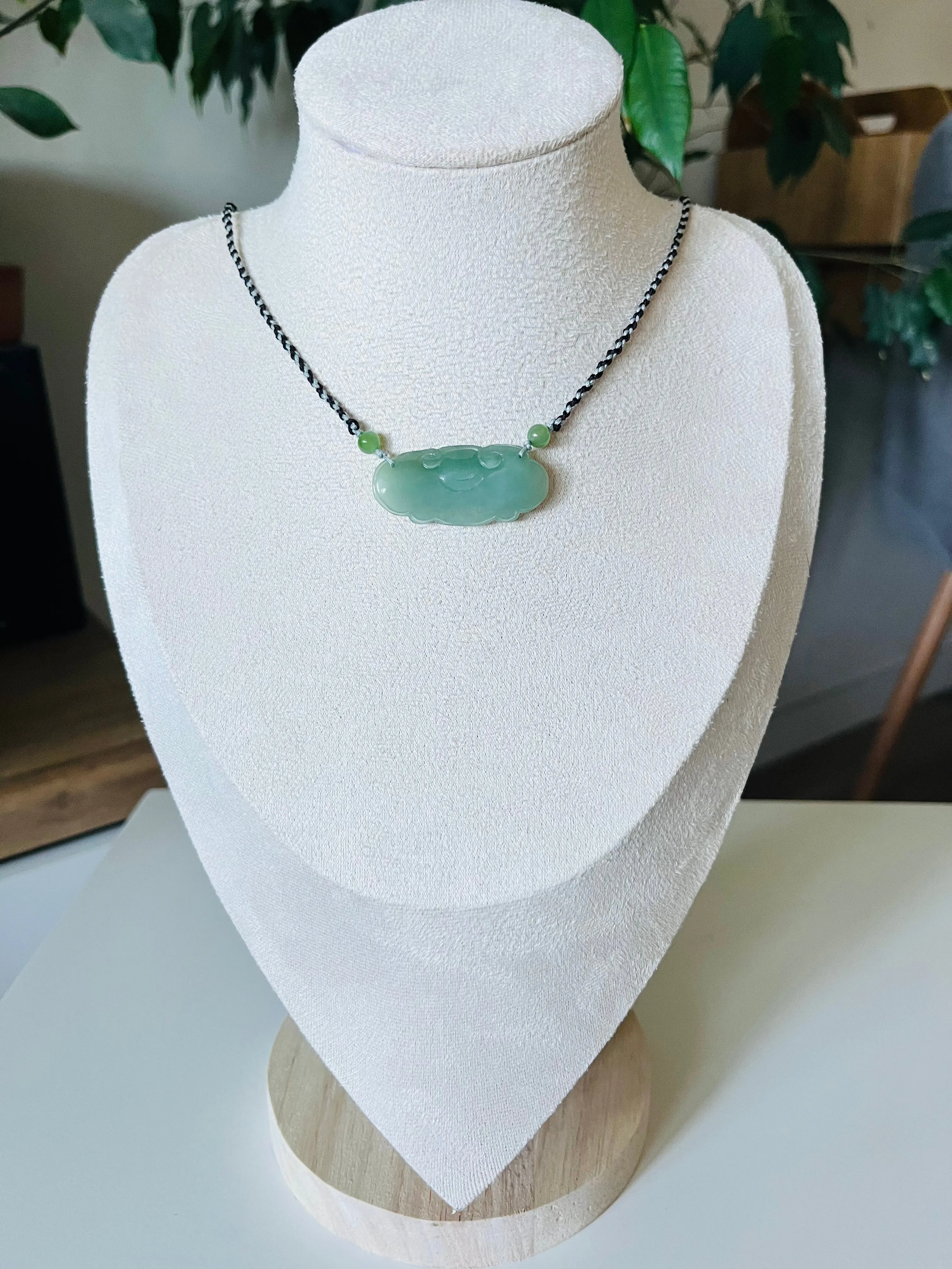 Handmade necklace with a Hand Carved Jade Blessing Lock