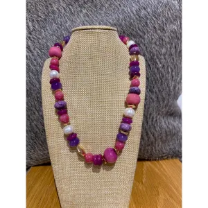 Jade, Agate and Freshwater Pearl Necklace #jap