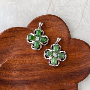 Jade Clover Charm, Style 1, Green Nephrite Jade Sterling Silver Pendant Necklace, JSY-1224-10301