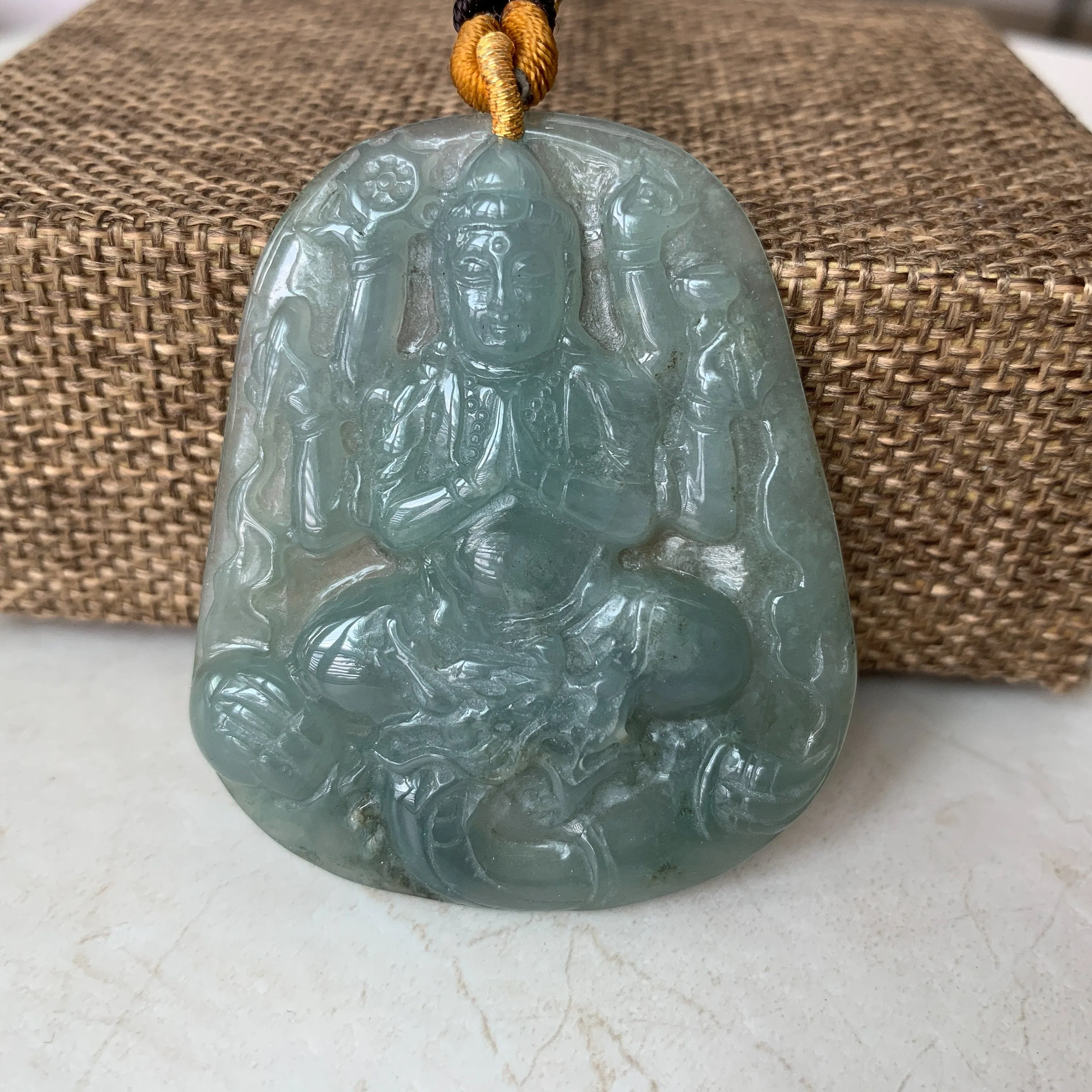 Jadeite Jade Guan Yin Avalokiteshvara Thousand Hands Carved Pendant Necklace,  YJ-0321-0420066