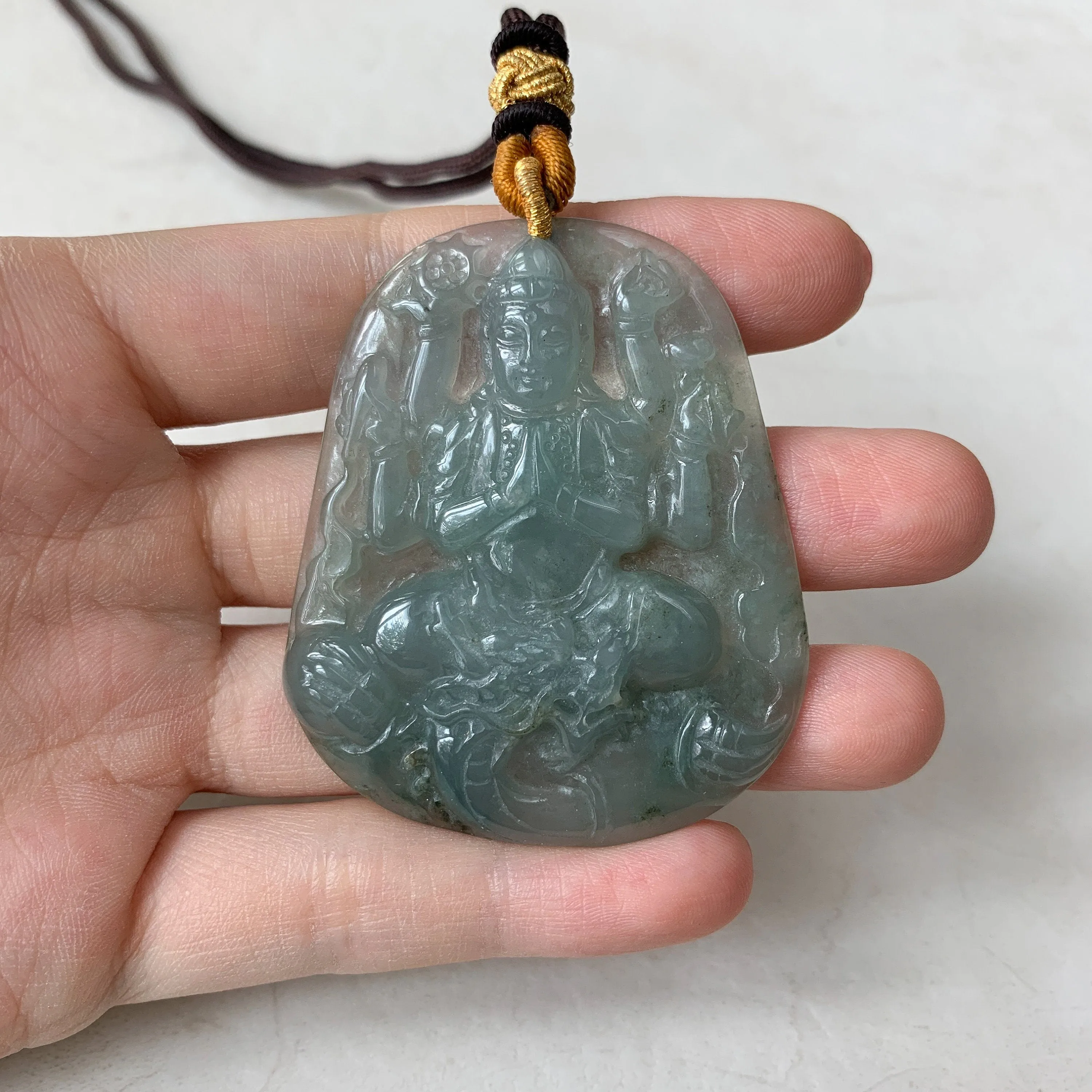 Jadeite Jade Guan Yin Avalokiteshvara Thousand Hands Carved Pendant Necklace,  YJ-0321-0420066